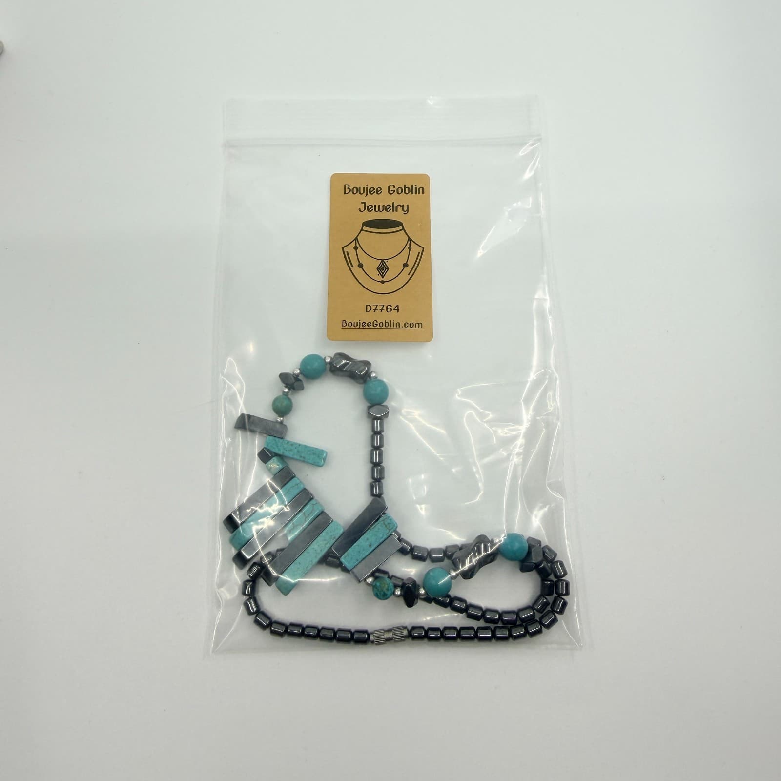 Vintage Southwestern Piano Key Necklace Turquoise Tone Hematite Bar Statement - Thumbnail 8