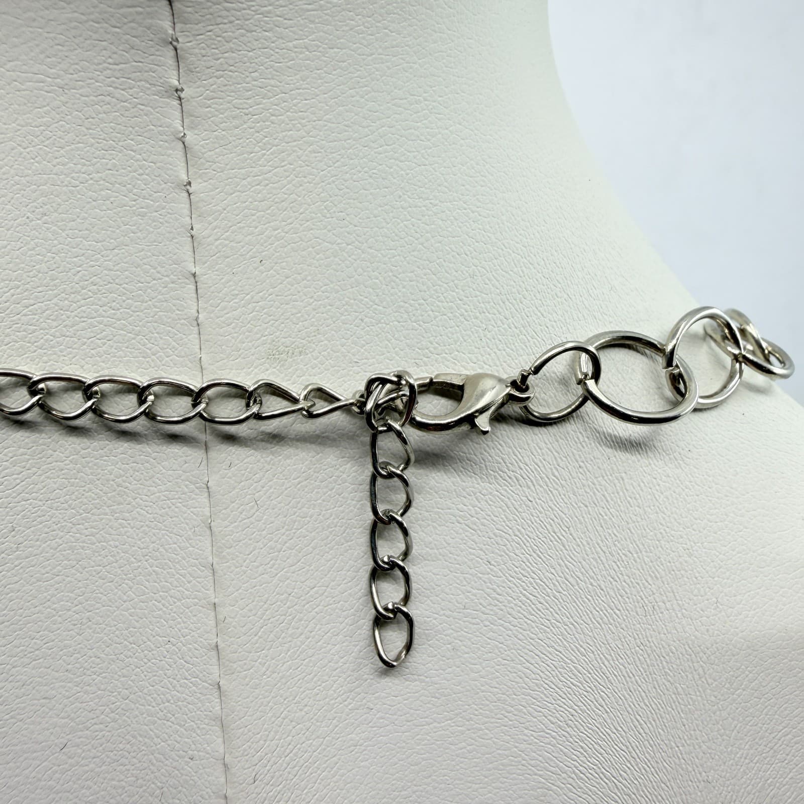 VTG Y2K Silver Tone Interlocking O-Ring Statement BIB Necklace Modernist Retro - Thumbnail 7