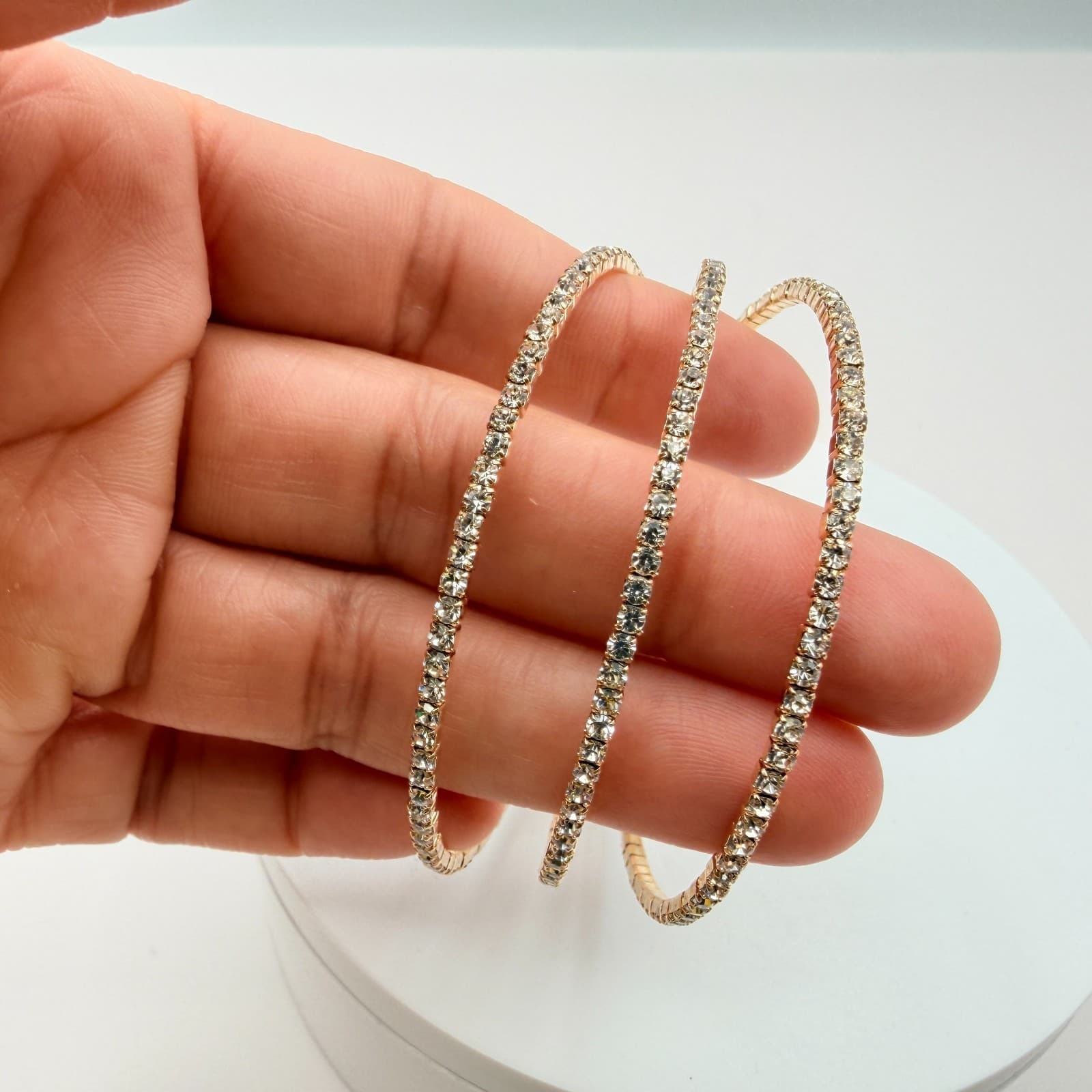 Vintage Y2K Gold Tone 3 Row Clear Rhinestone Wrap Cuff Bracelet Classic Jewelry - Thumbnail 9