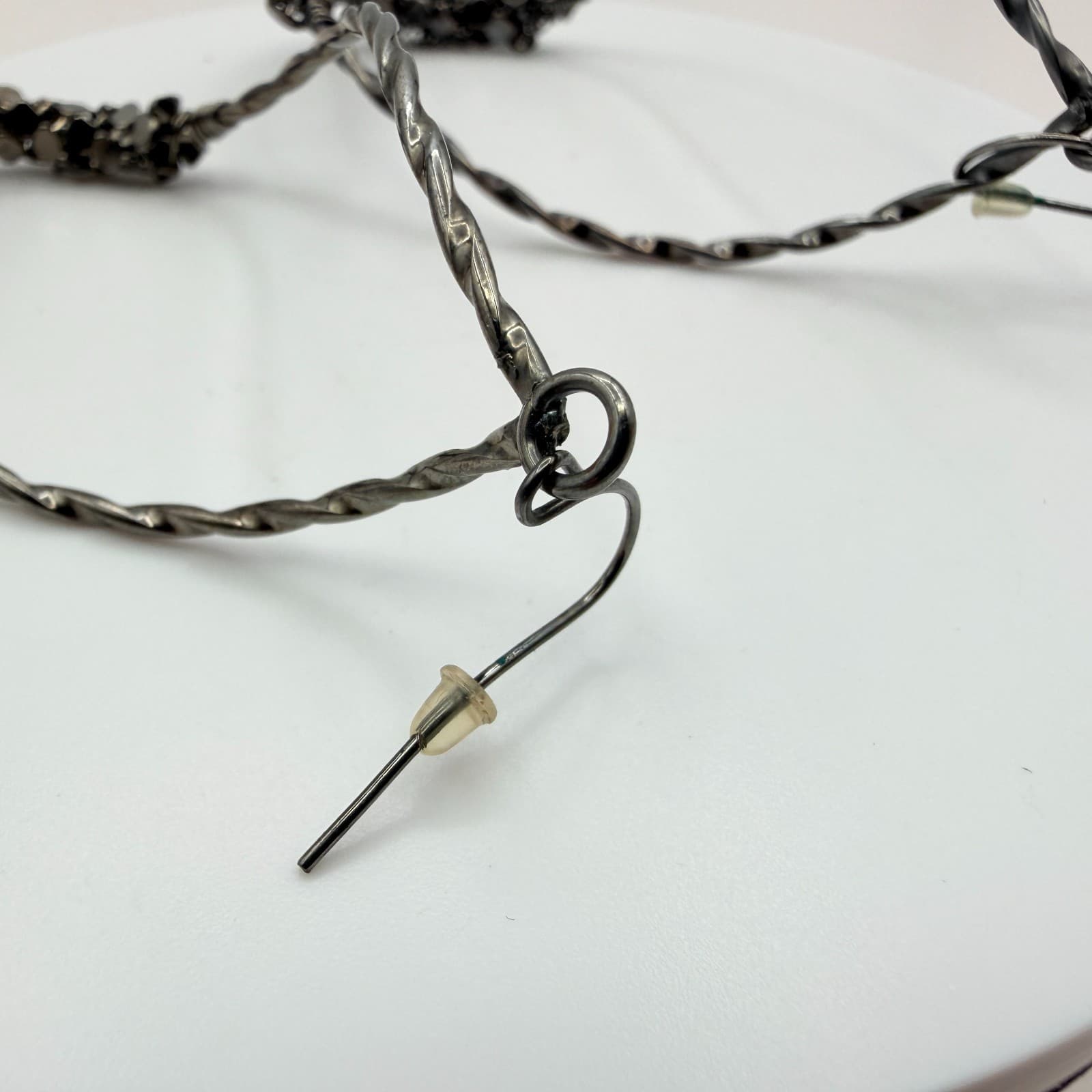 Vintage Y2K Gunmetal Tone Teardrop Hoop Earrings Women's Classic Jewelry - Thumbnail 6