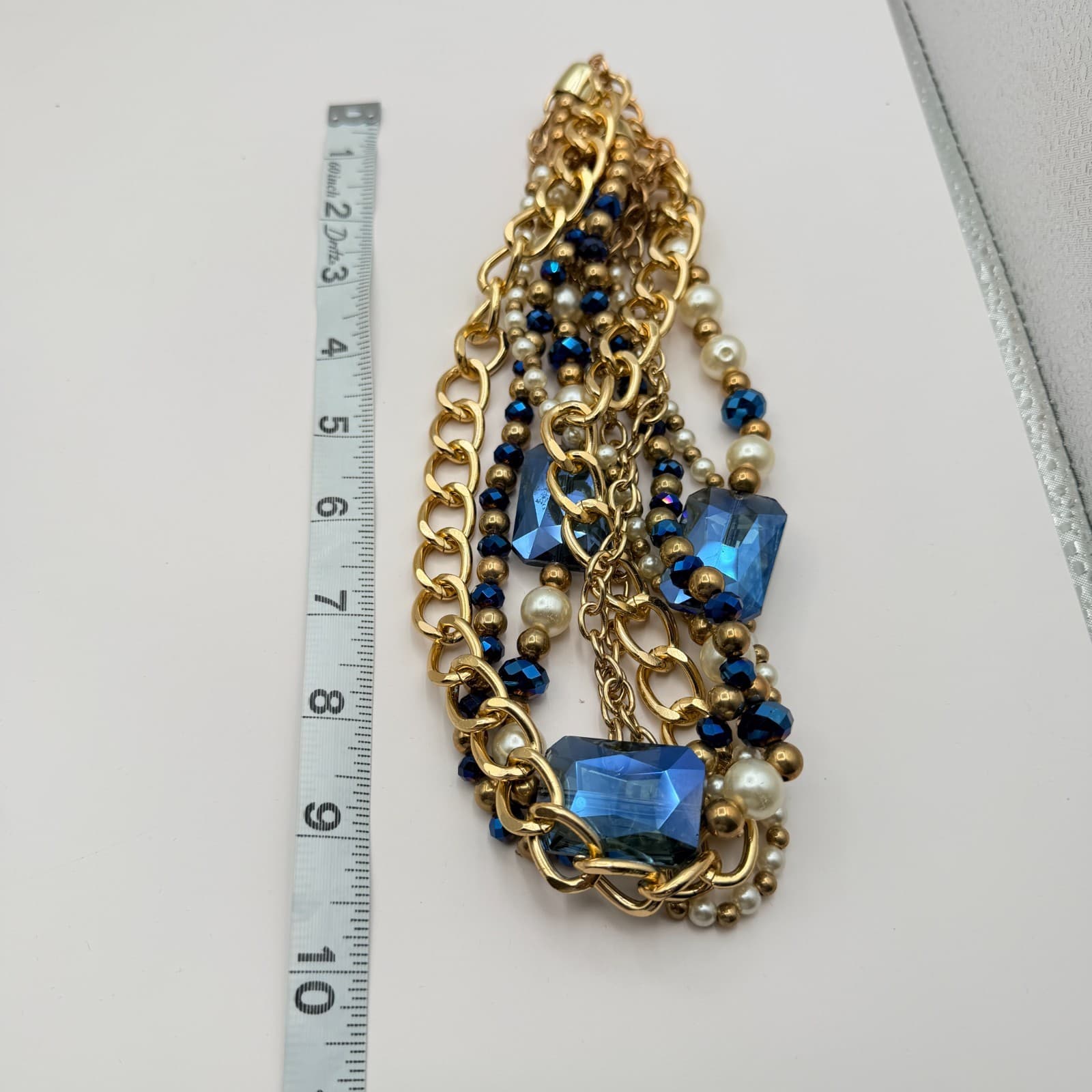 Vintage 90s Gold Tone Multi-Strand Necklace Faux Pearl Beaded Women's Jewelry - Thumbnail 7