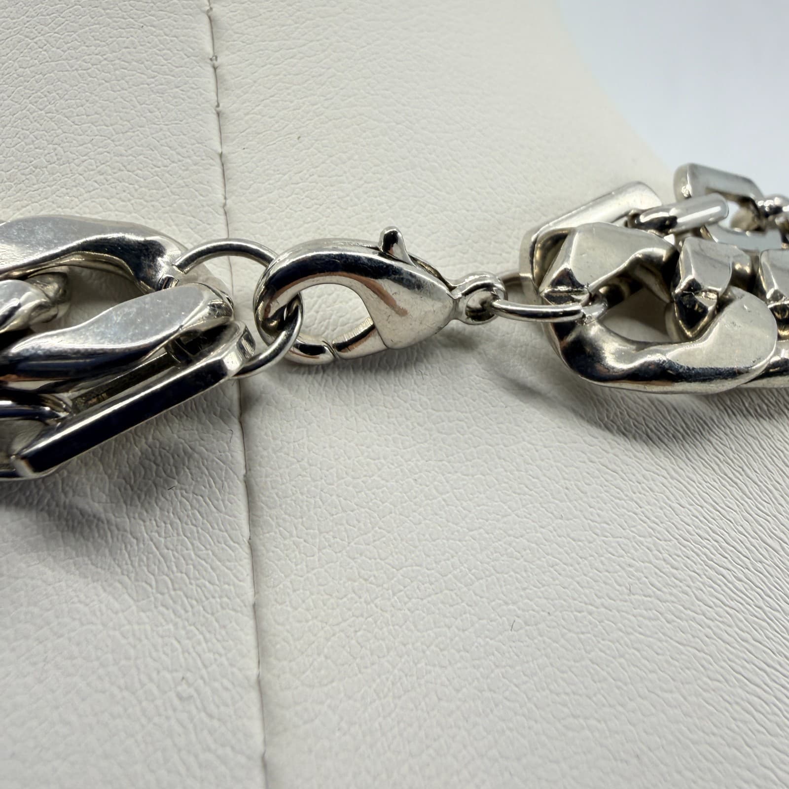 VTG Chunky Silver Tone Layered Chain Necklace Figaro Paperclip Multi Strand Bold - Thumbnail 7