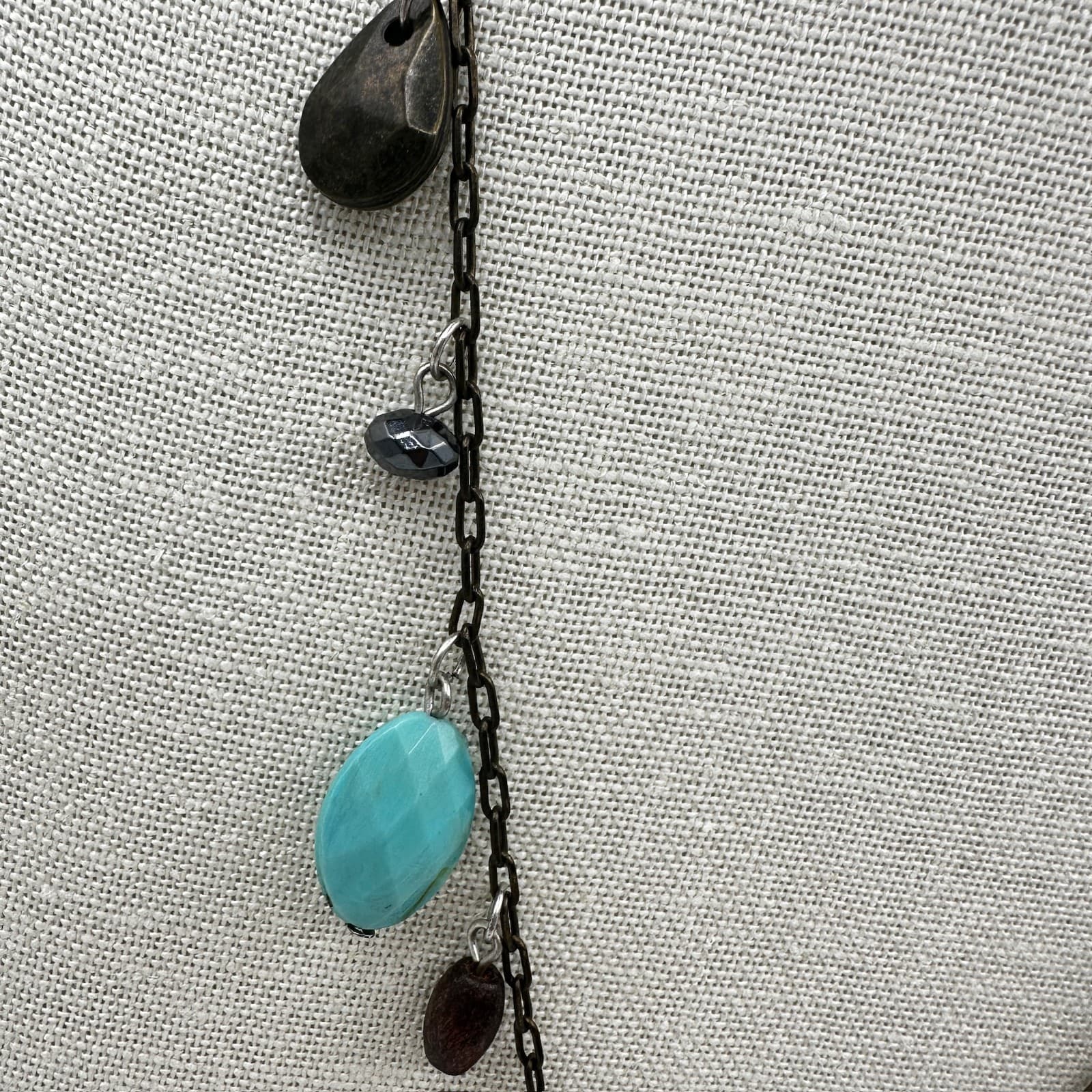 Vintage Bronze-Tone Adjustable Oval Link Crystal Beaded Pendant Lobster Necklace - Thumbnail 4