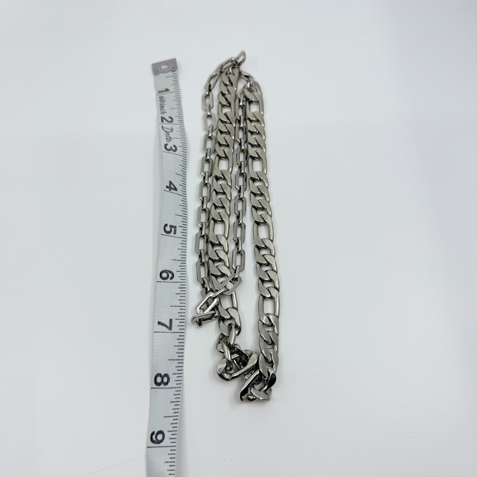 VTG Chunky Silver Tone Layered Chain Necklace Figaro Paperclip Multi Strand Bold - Thumbnail 10