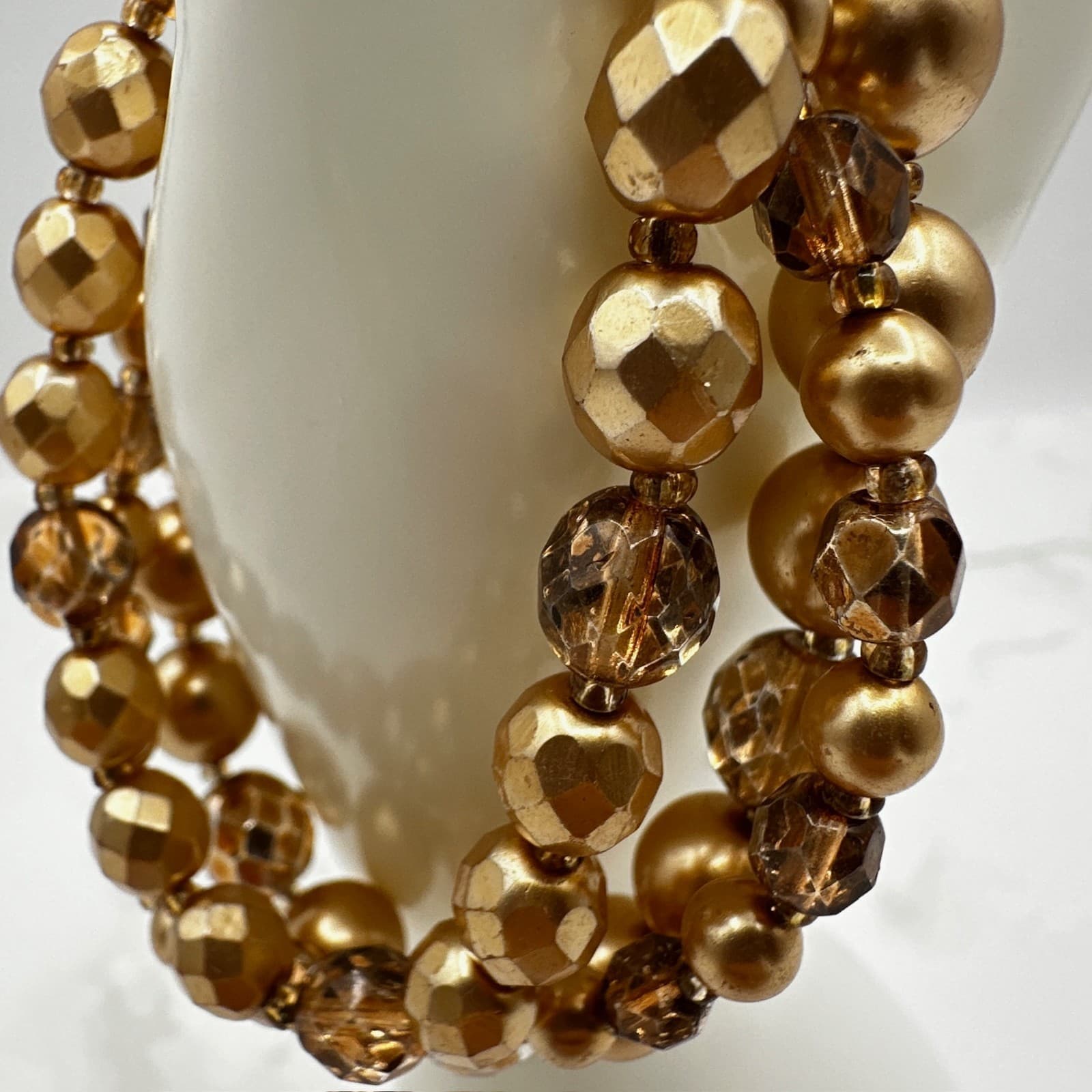 Vintage Gold-Tone Classic Stretch Triple-Strand Faceted Beads Torsade Bracelet - Thumbnail 5