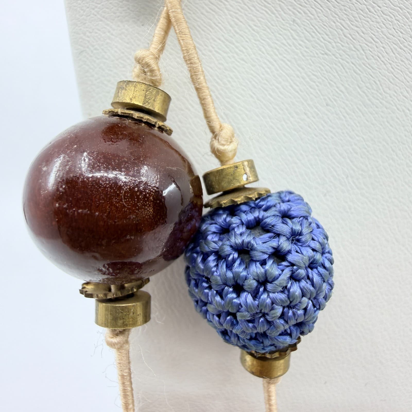Vintage Boho Mixed Media Chunky Bead Long Layering Necklace Wood Glass Crocheted - Thumbnail 8