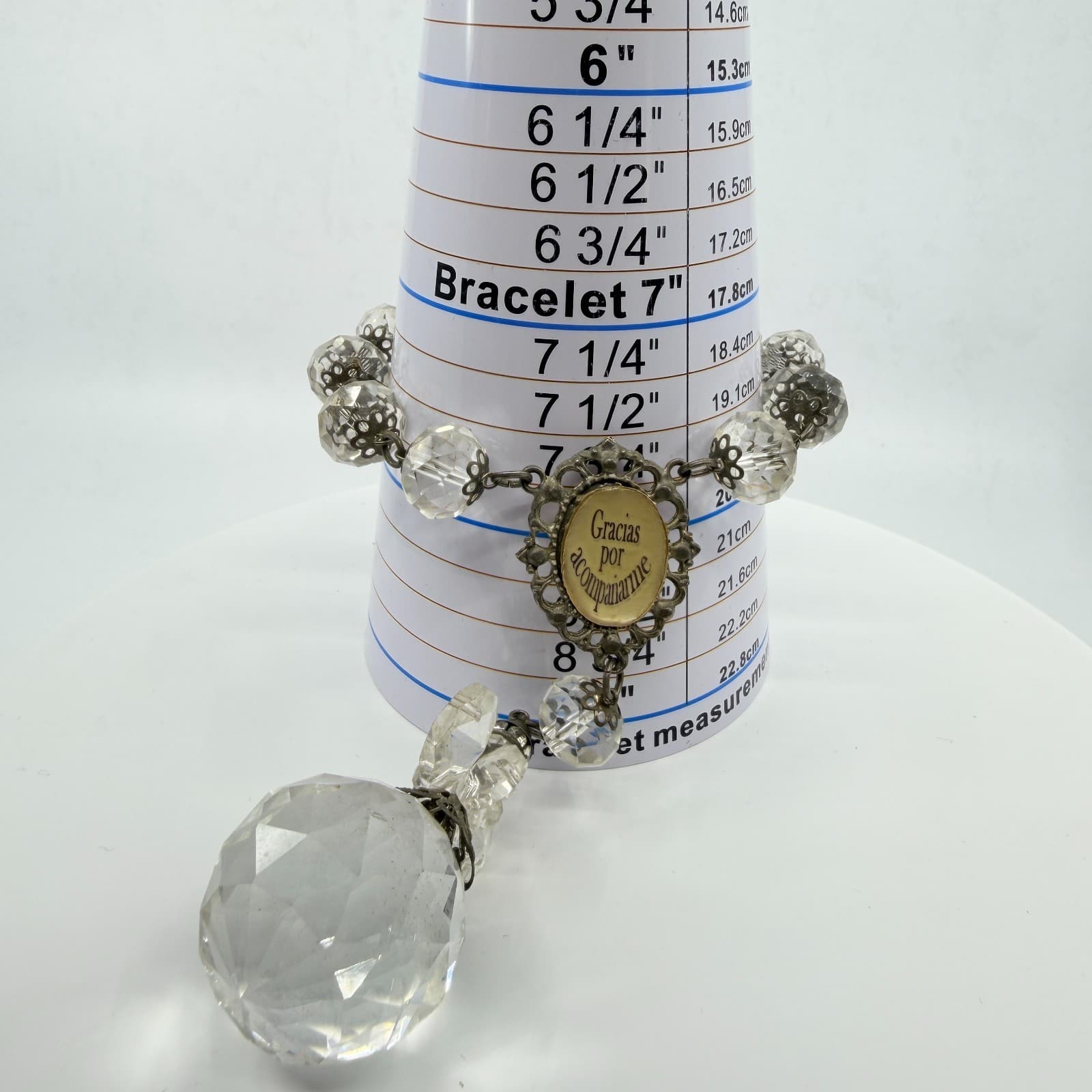 Vintage Crystal Rosary Bracelet Gracias Por Acompañarme Clear Beaded Orb Charm - Thumbnail 9