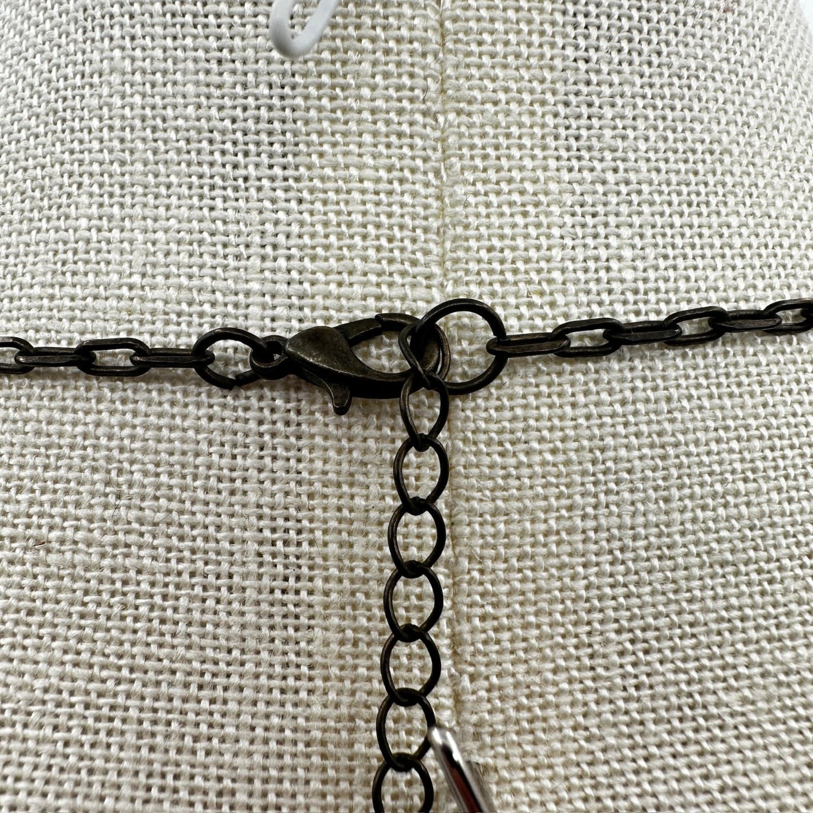 Vintage Bronze-Tone Adjustable Oval Link Crystal Beaded Pendant Lobster Necklace - Thumbnail 7