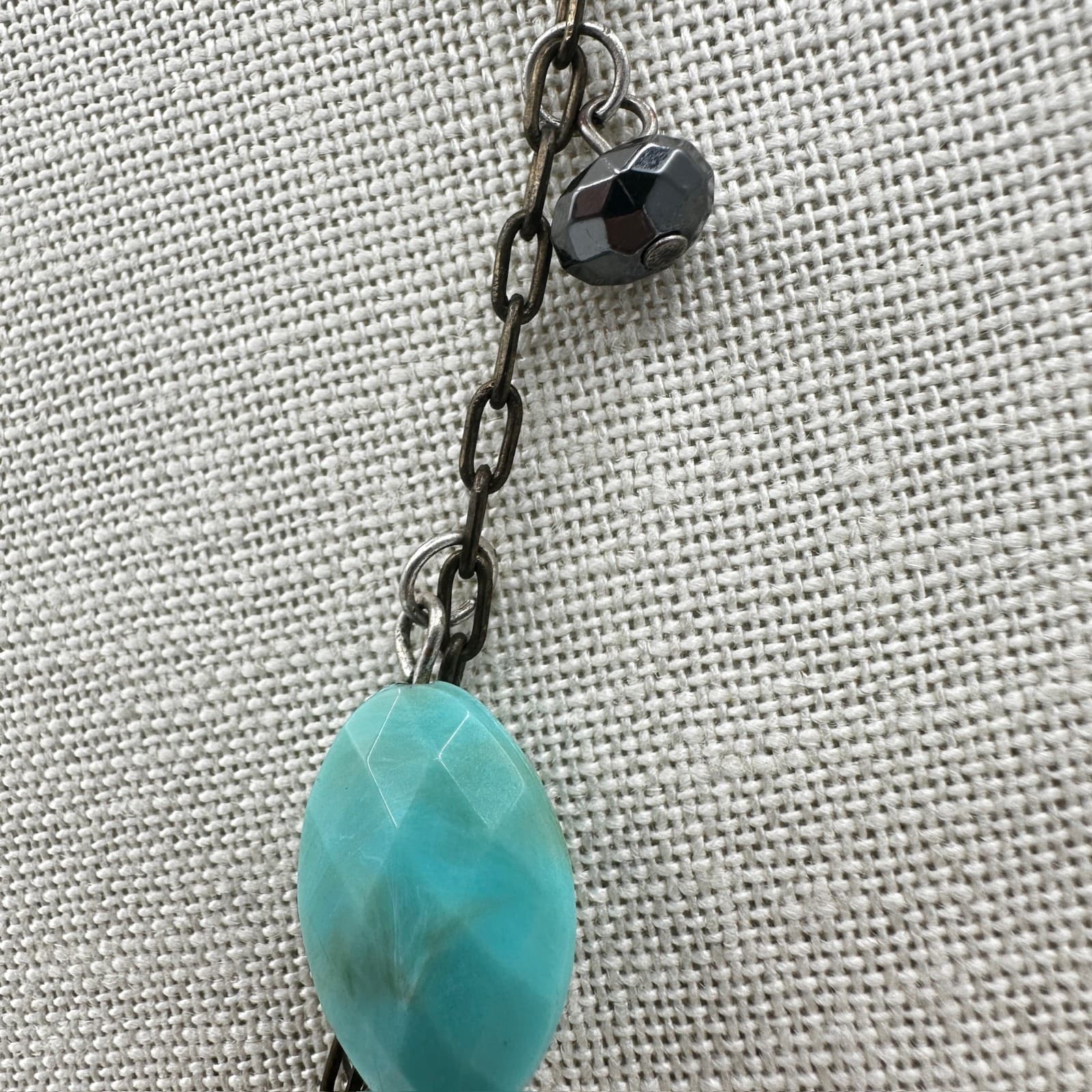 Vintage Bronze-Tone Adjustable Oval Link Crystal Beaded Pendant Lobster Necklace - Thumbnail 6
