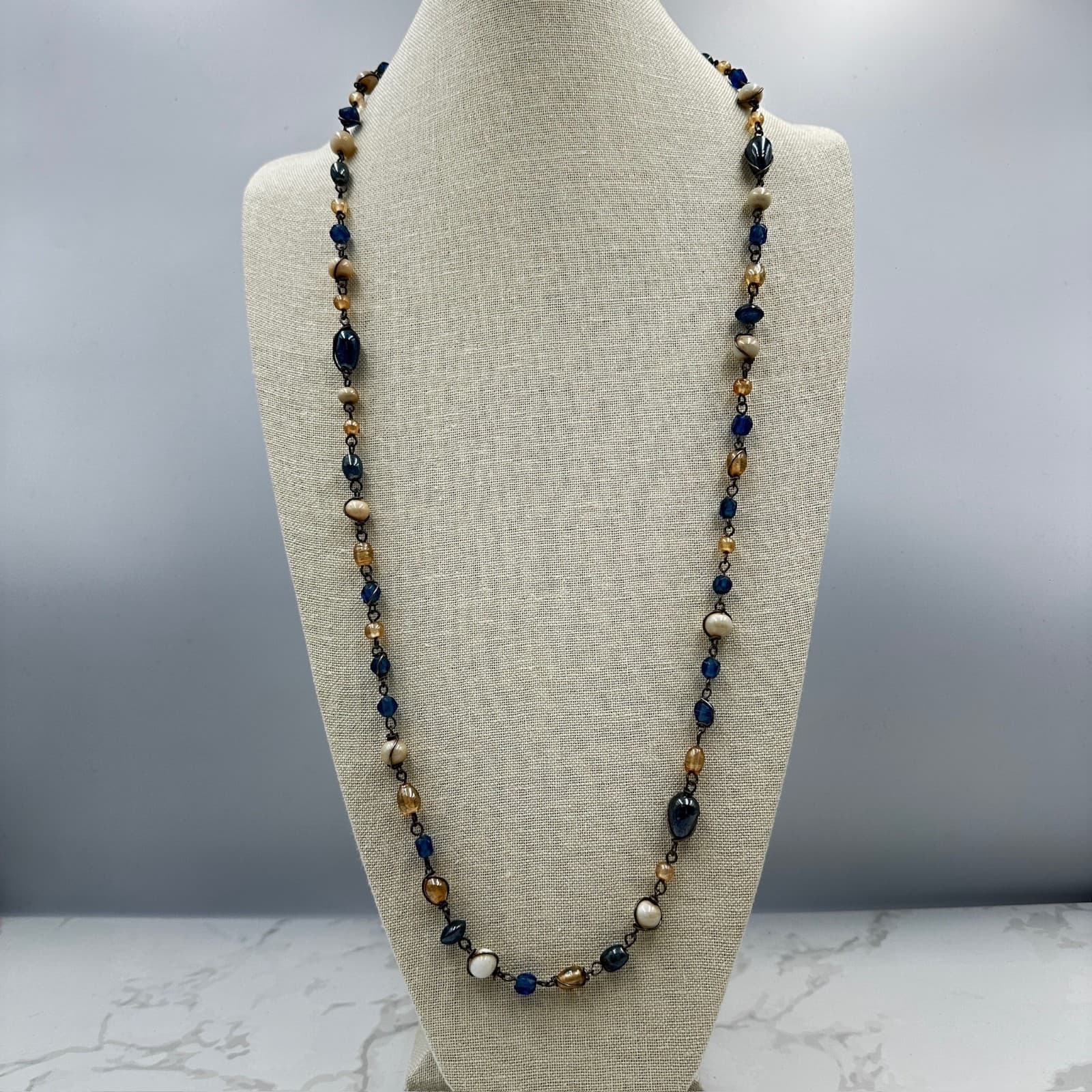 Vintage Multi-Color Classic Boho Princess Length Rosary Chain Beaded Lobster