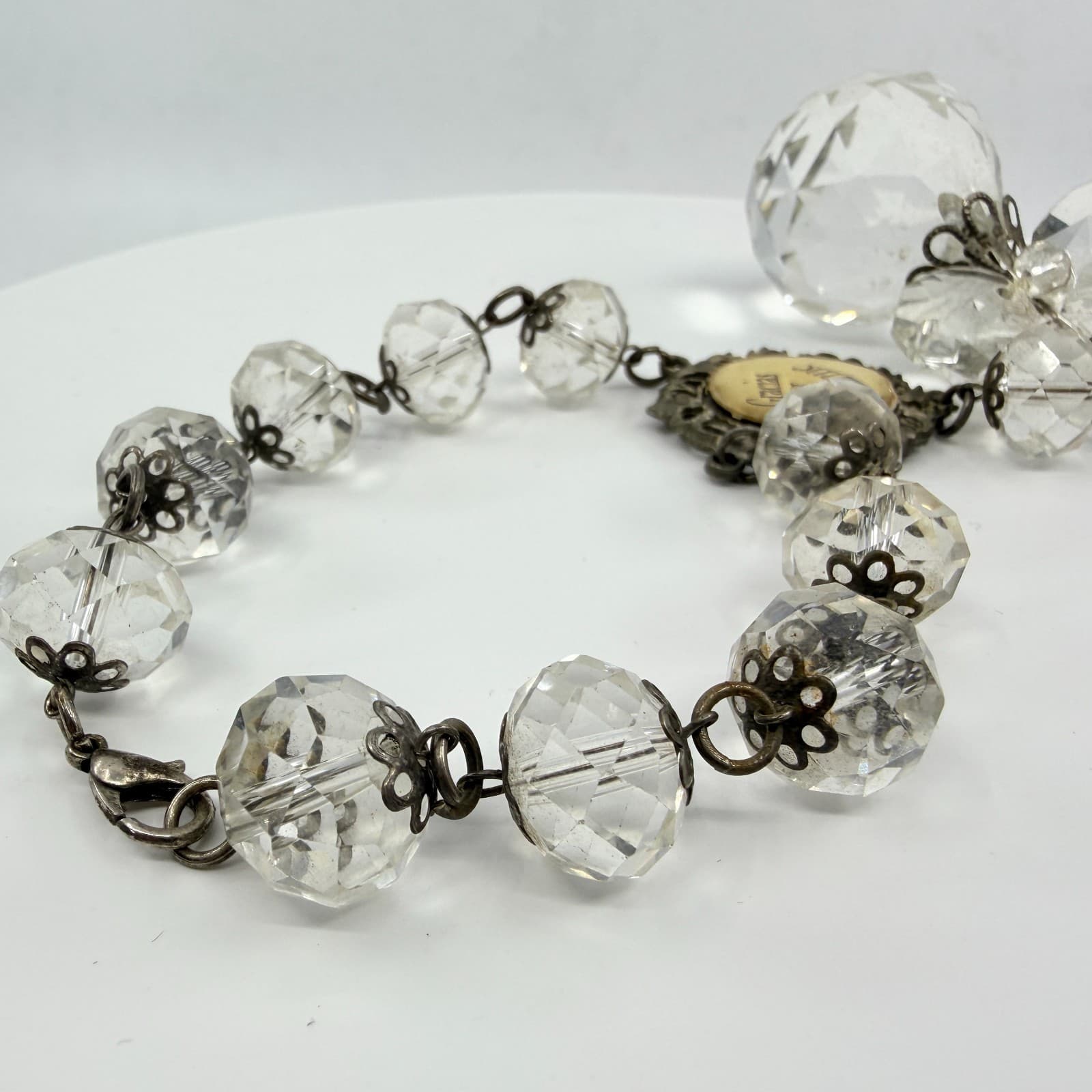 Vintage Crystal Rosary Bracelet Gracias Por Acompañarme Clear Beaded Orb Charm - Thumbnail 6