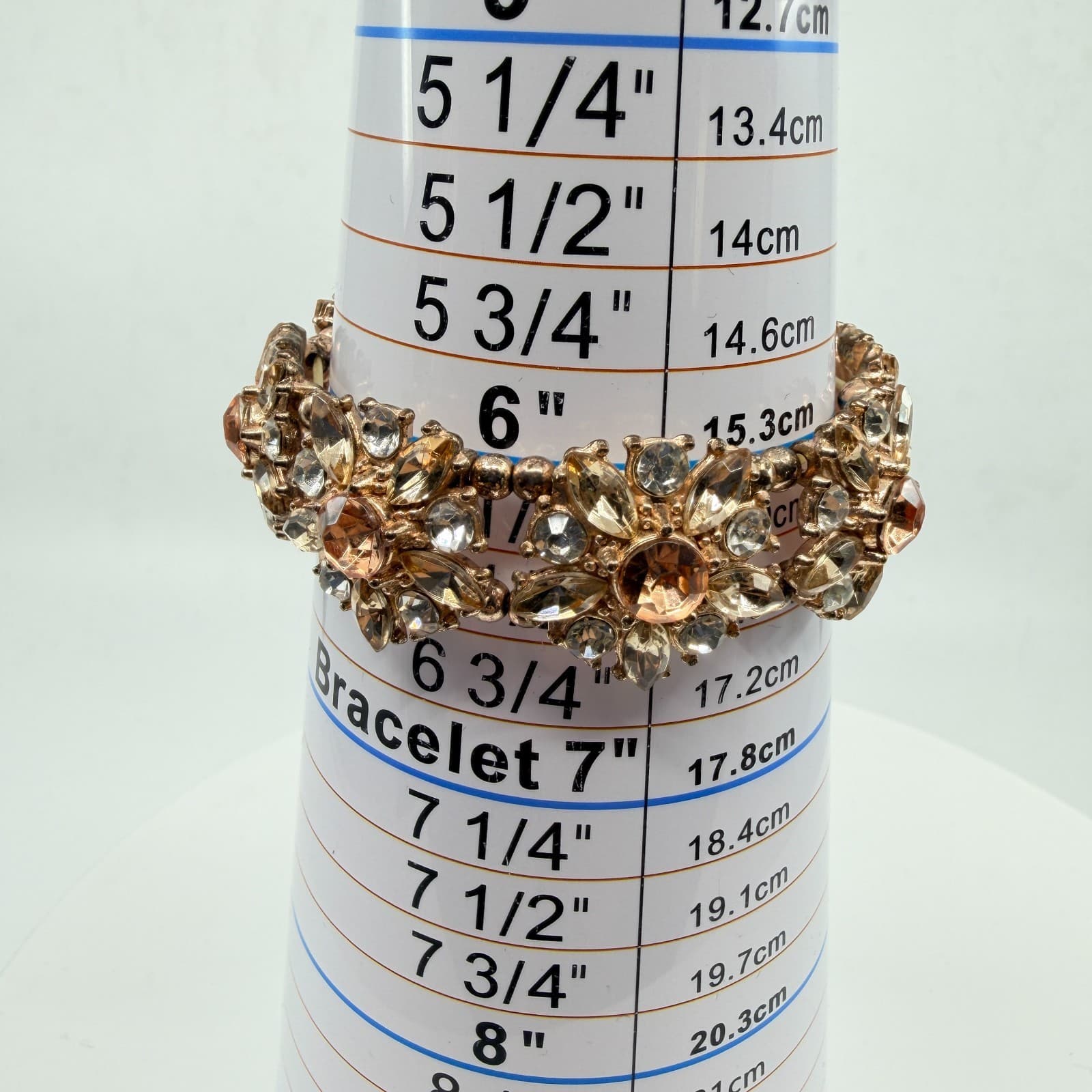 VTG Rose Gold Tone Champagne Rhinestone Floral Chunky Stretch Cluster Bracelet - Thumbnail 8