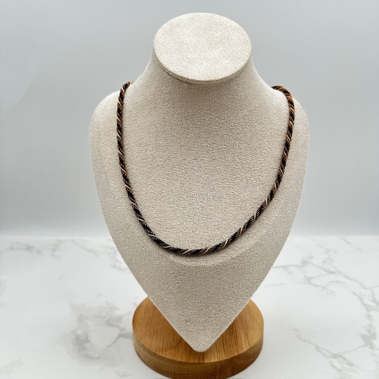 Vintage Black Silver-Tone Twisted Cord Rope Chain Fashion Push Lock Necklace