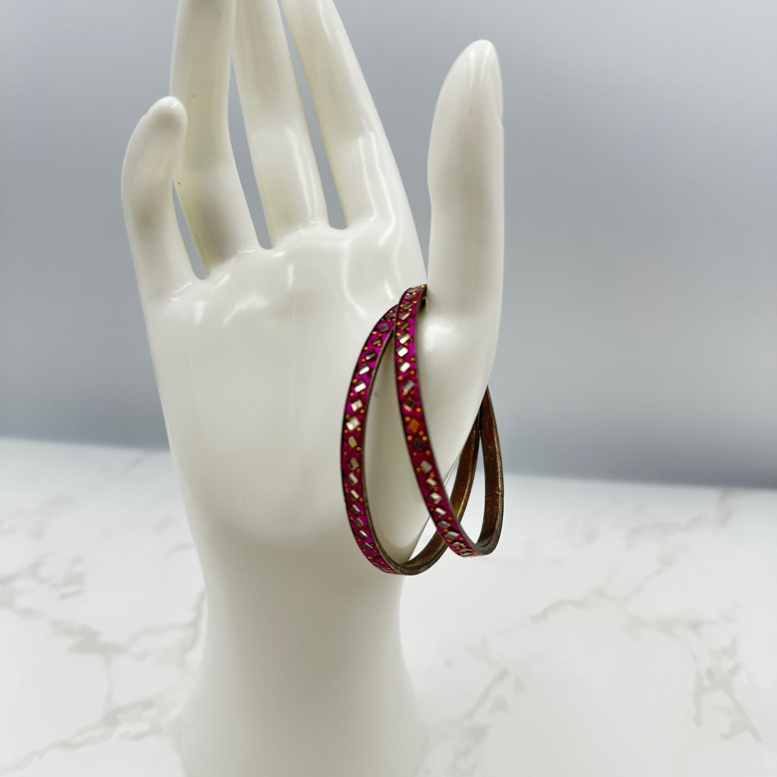 Vintage Purple Silver-Tone Mirror & Stone Embellished Traditional Lac Bangles - Thumbnail 6