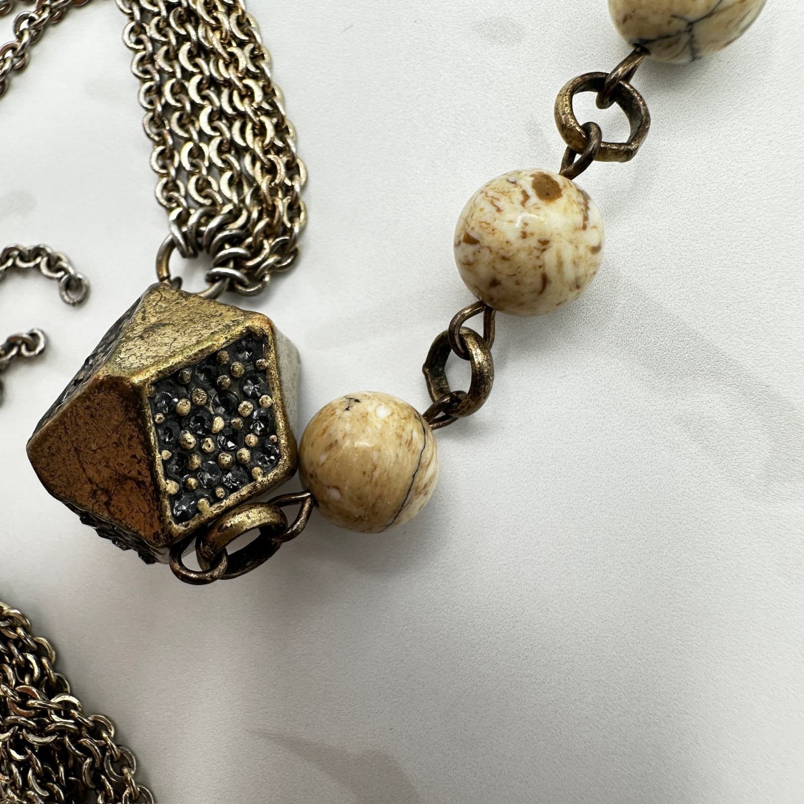 Vintage VTG Bohemian Tribal Agate Beads Silver-Tone Rope Chain Long Statement - Thumbnail 5