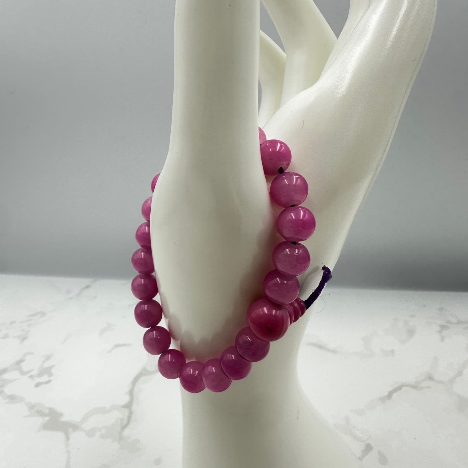 Vintage Jade Stone Pink Chunky Beaded Stretch Holiday Beauty Healing Bracelet - Thumbnail 2