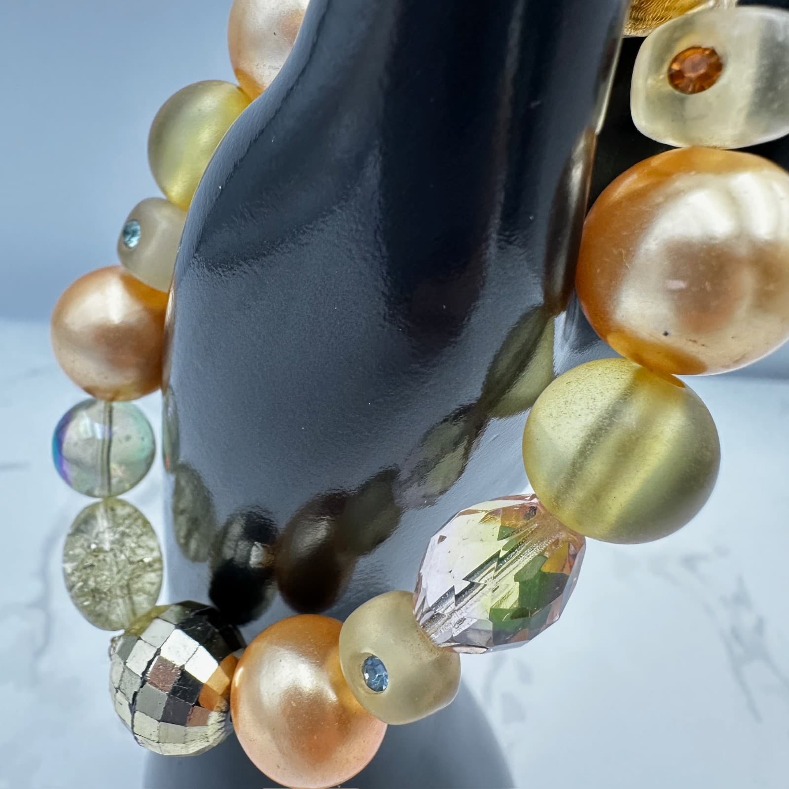 Vintage Rhinestones Multicolor Plastic Faceted Large Beaded Fashion Stretch - Thumbnail 4