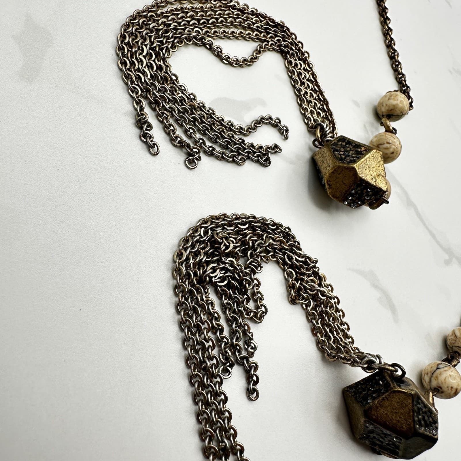Vintage VTG Bohemian Tribal Agate Beads Silver-Tone Rope Chain Long Statement - Thumbnail 6