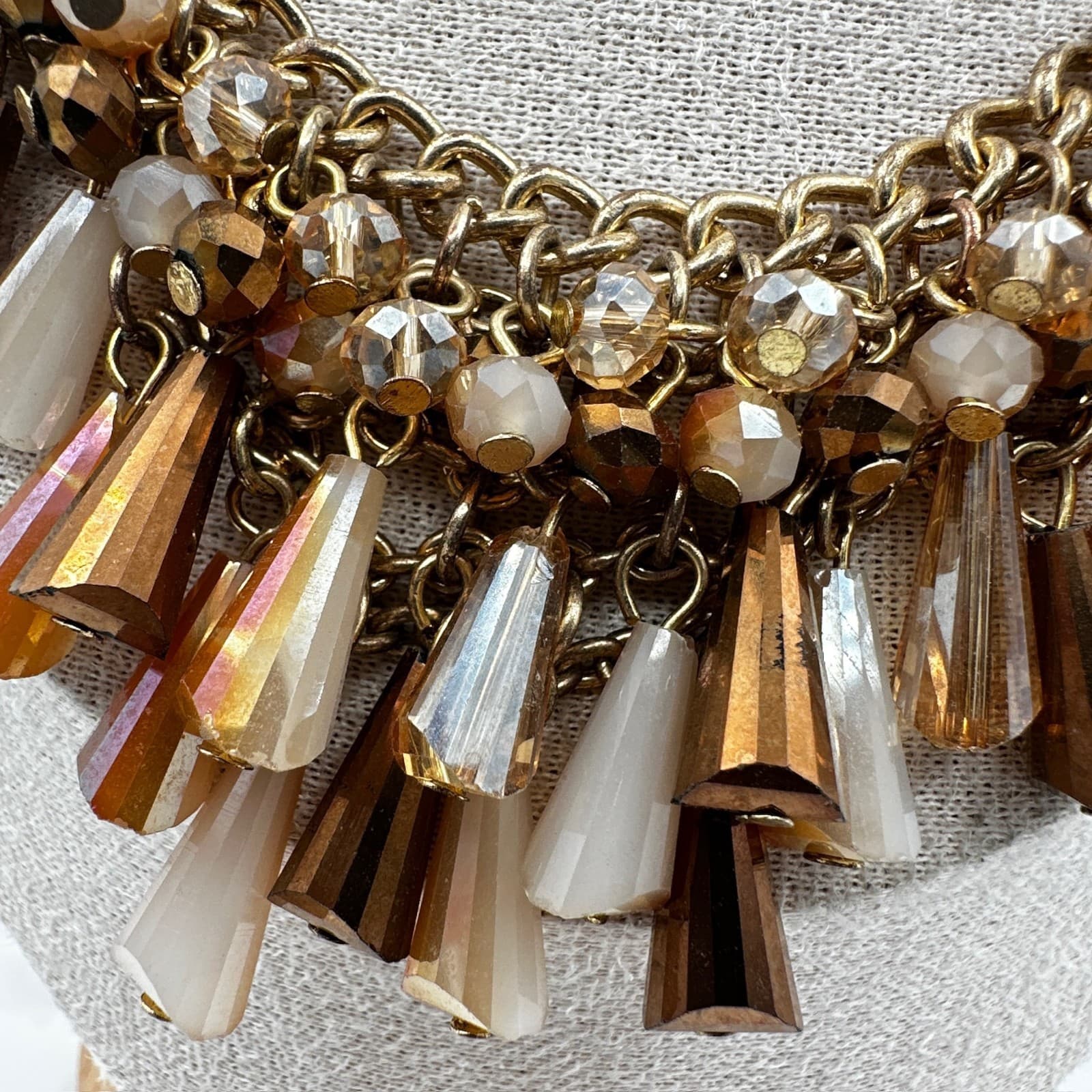 Vintage Gold-Tone Classic Curb Faceted Beads Glamorous Bib Choker Statement - Thumbnail 6