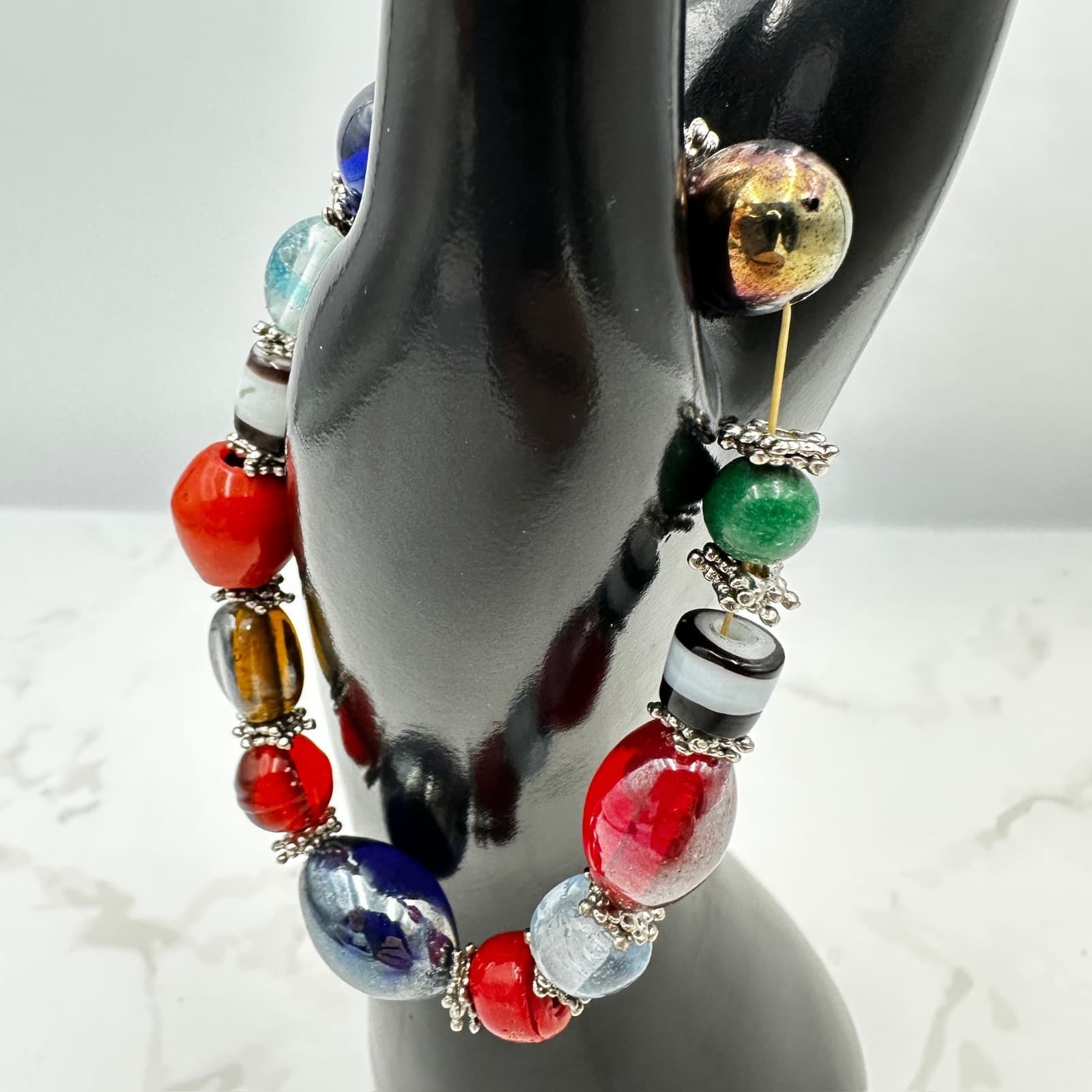Vintage Women's Multicolor Beaded Elegant Fashion Classic Elastic Bracelet - Thumbnail 3