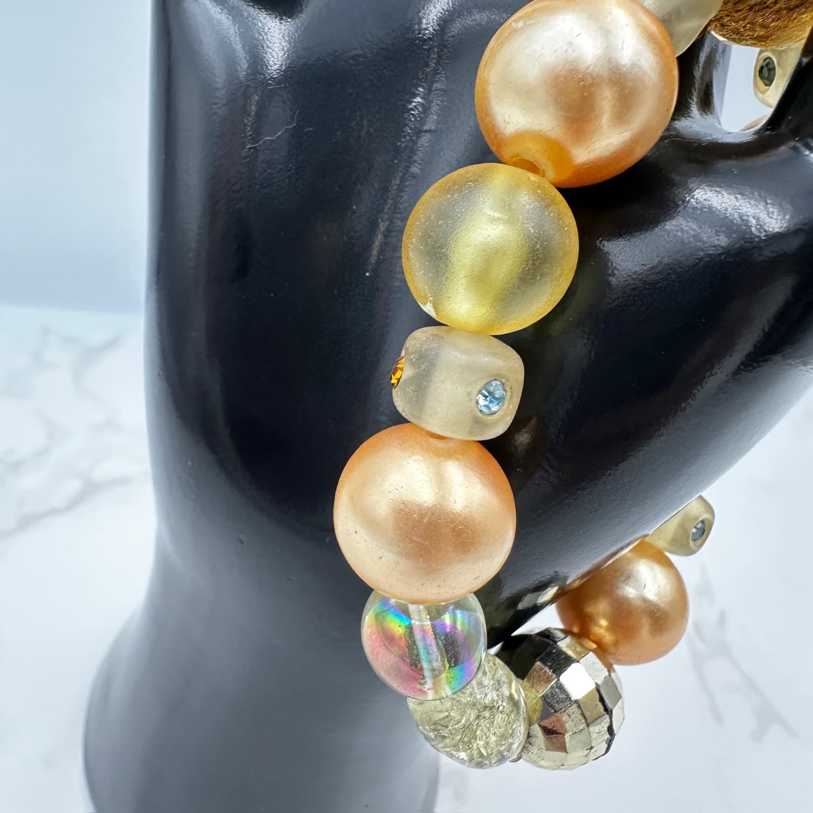 Vintage Rhinestones Multicolor Plastic Faceted Large Beaded Fashion Stretch - Thumbnail 2