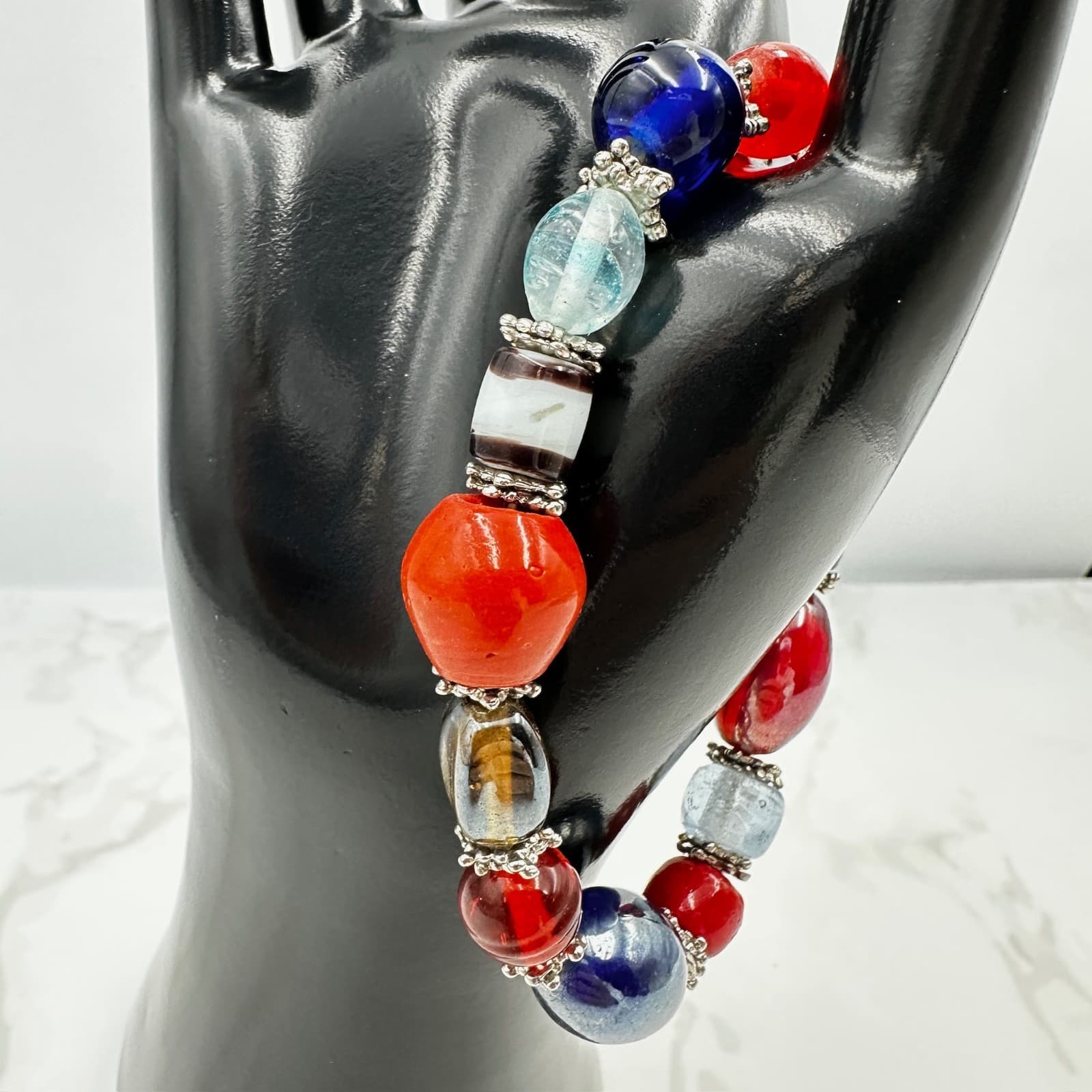 Vintage Women's Multicolor Beaded Elegant Fashion Classic Elastic Bracelet - Thumbnail 2