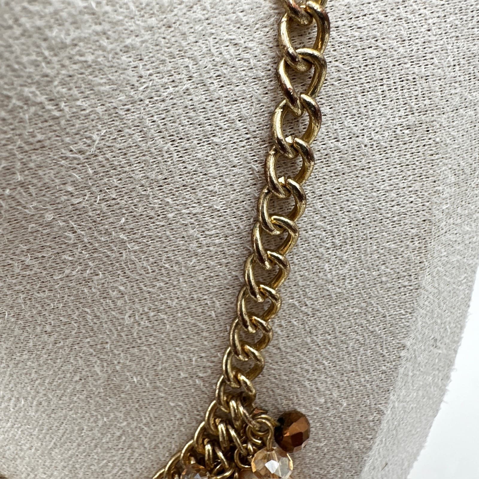 Vintage Gold-Tone Classic Curb Faceted Beads Glamorous Bib Choker Statement - Thumbnail 4
