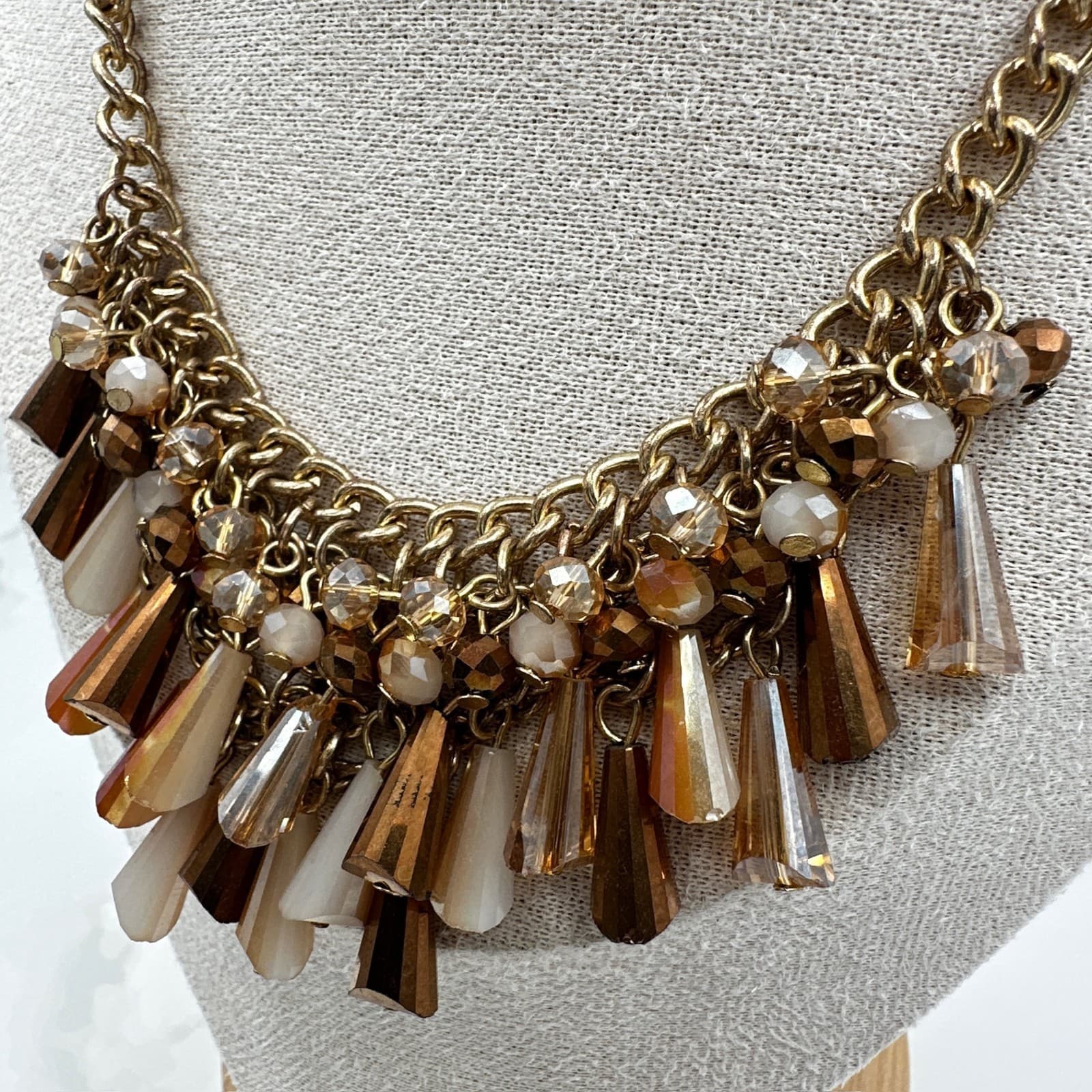 Vintage Gold-Tone Classic Curb Faceted Beads Glamorous Bib Choker Statement - Thumbnail 5