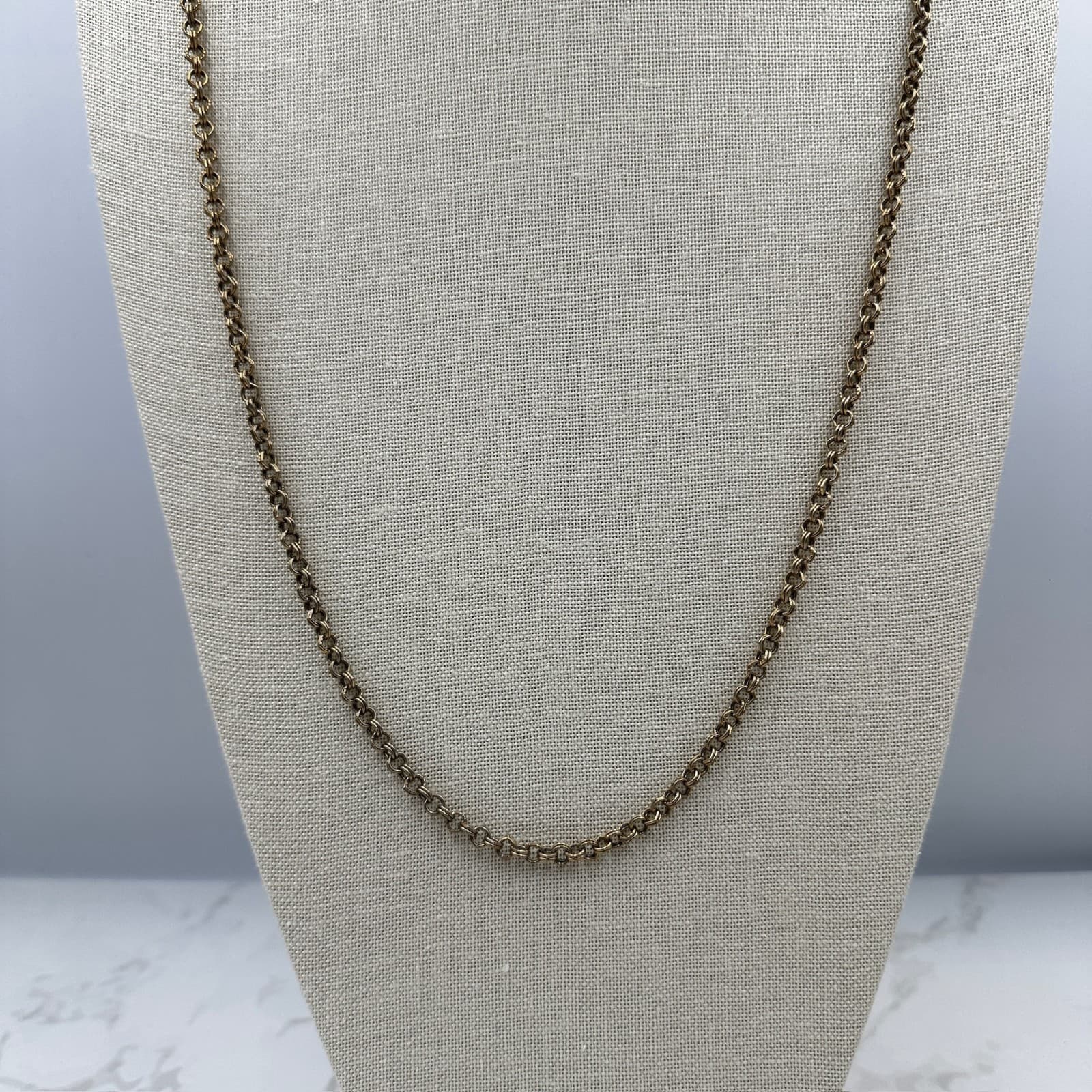 Vintage Gold-Tone Classic Fashion Unisex Adjustable Rolo Chain Lobster Necklace - Thumbnail 2