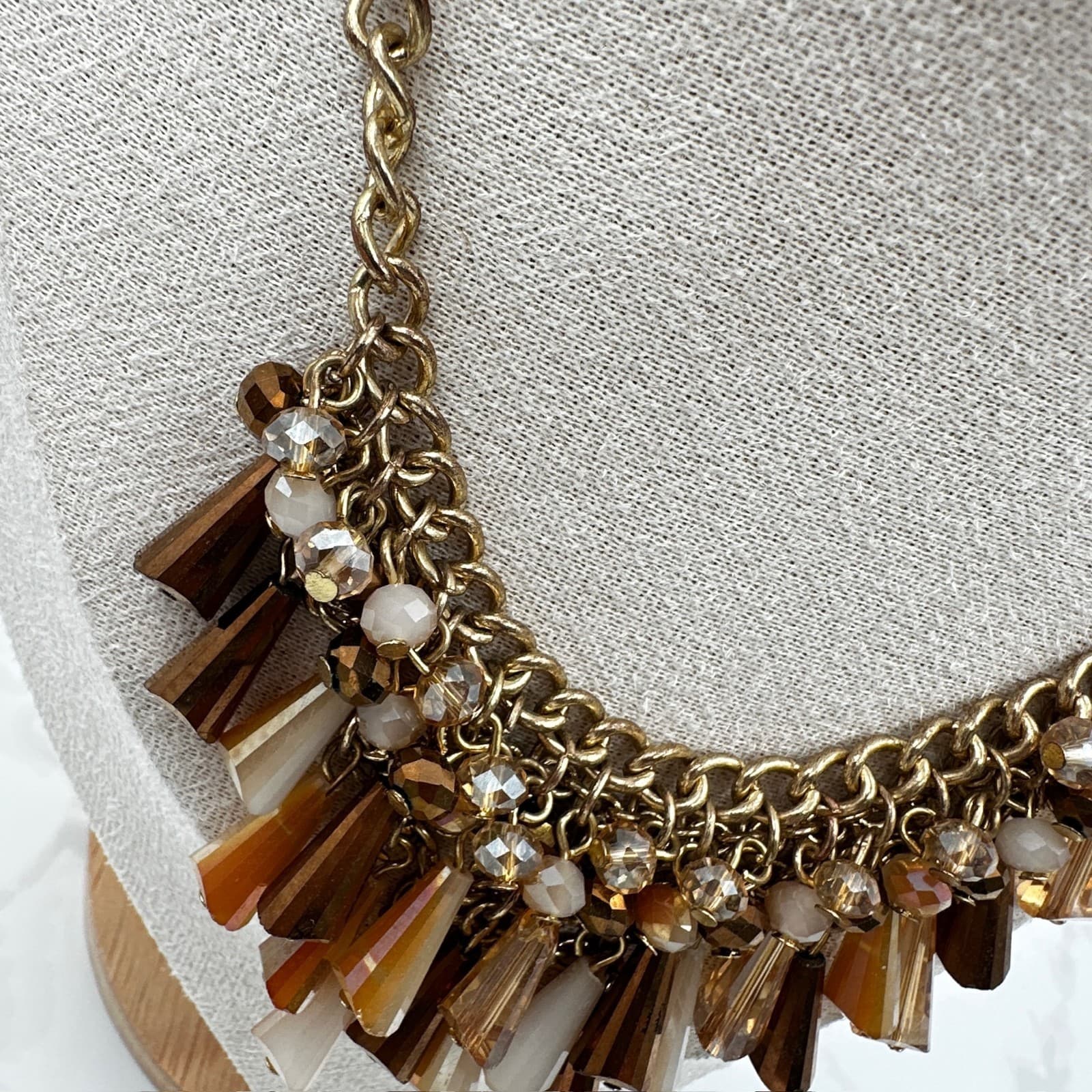 Vintage Gold-Tone Classic Curb Faceted Beads Glamorous Bib Choker Statement - Thumbnail 3