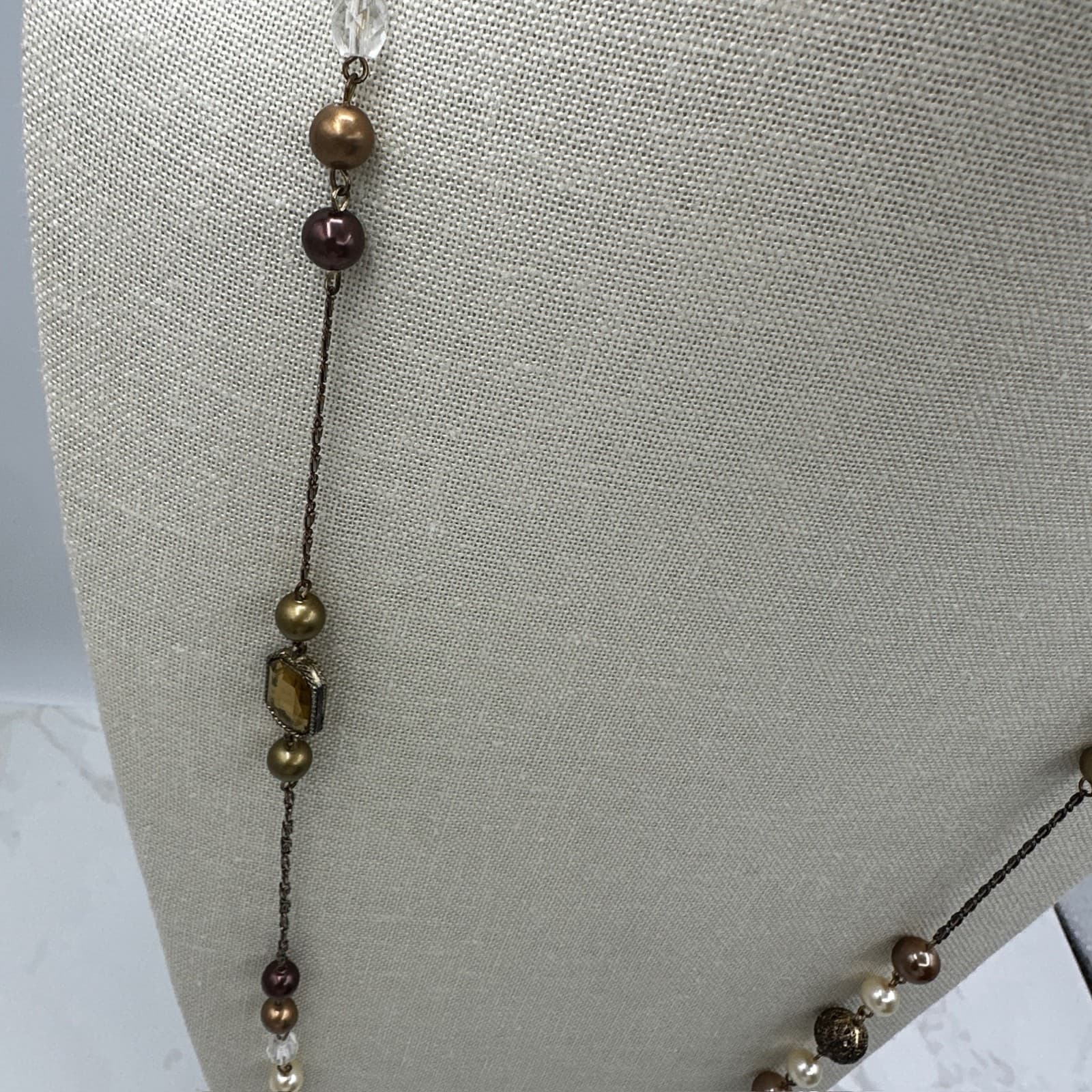 Vintage Classic Fashion Silver-Tone Chain Detail Faceted Bicone Beaded Necklace