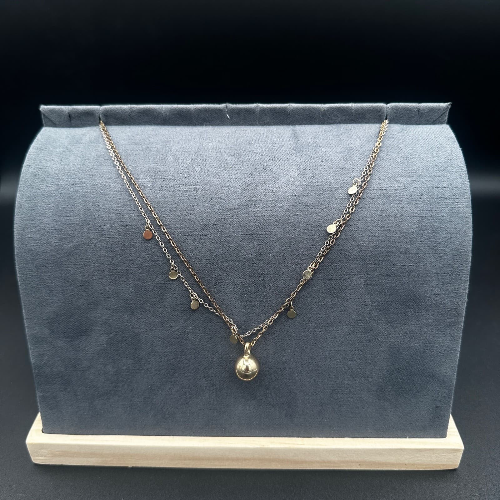 Vintage Delicate Gold-Tone Layered Necklace w/ Disc Charms & Drop Pendant - Thumbnail 2