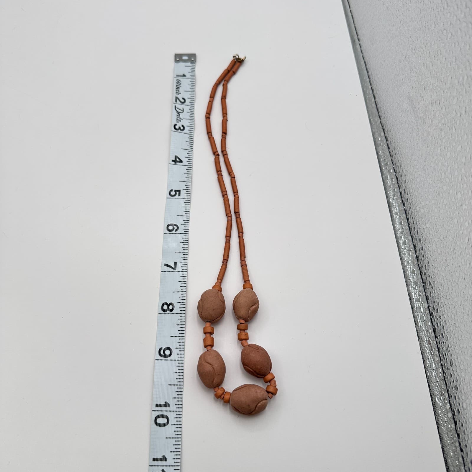Vintage 90s Terracotta Wooden Beaded Necklace Statement Women's Classic Jewelry - Thumbnail 9