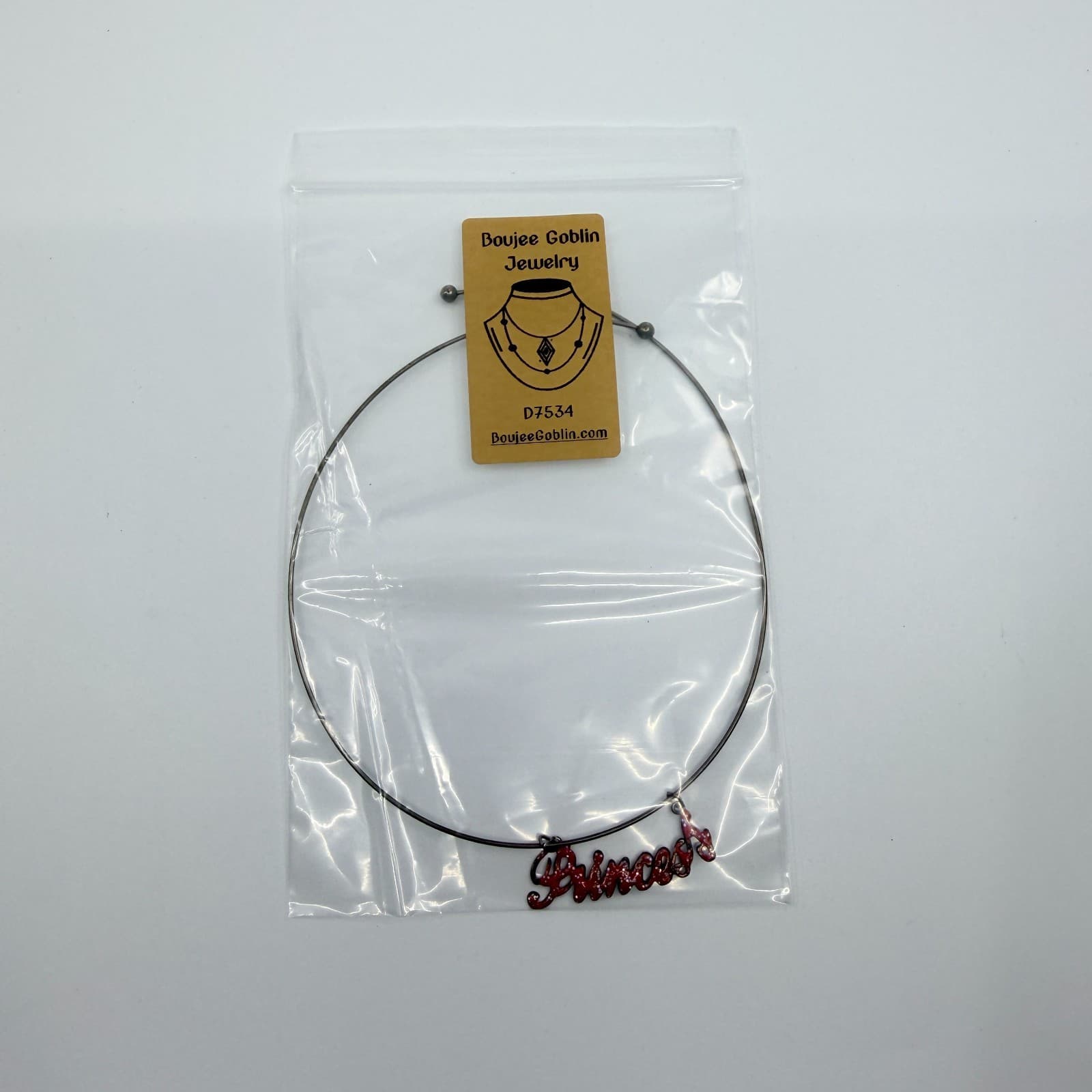 Vintage Silver Tone Red Glitter Princess Script Necklace Wire Choker Retro Y2K - Thumbnail 8