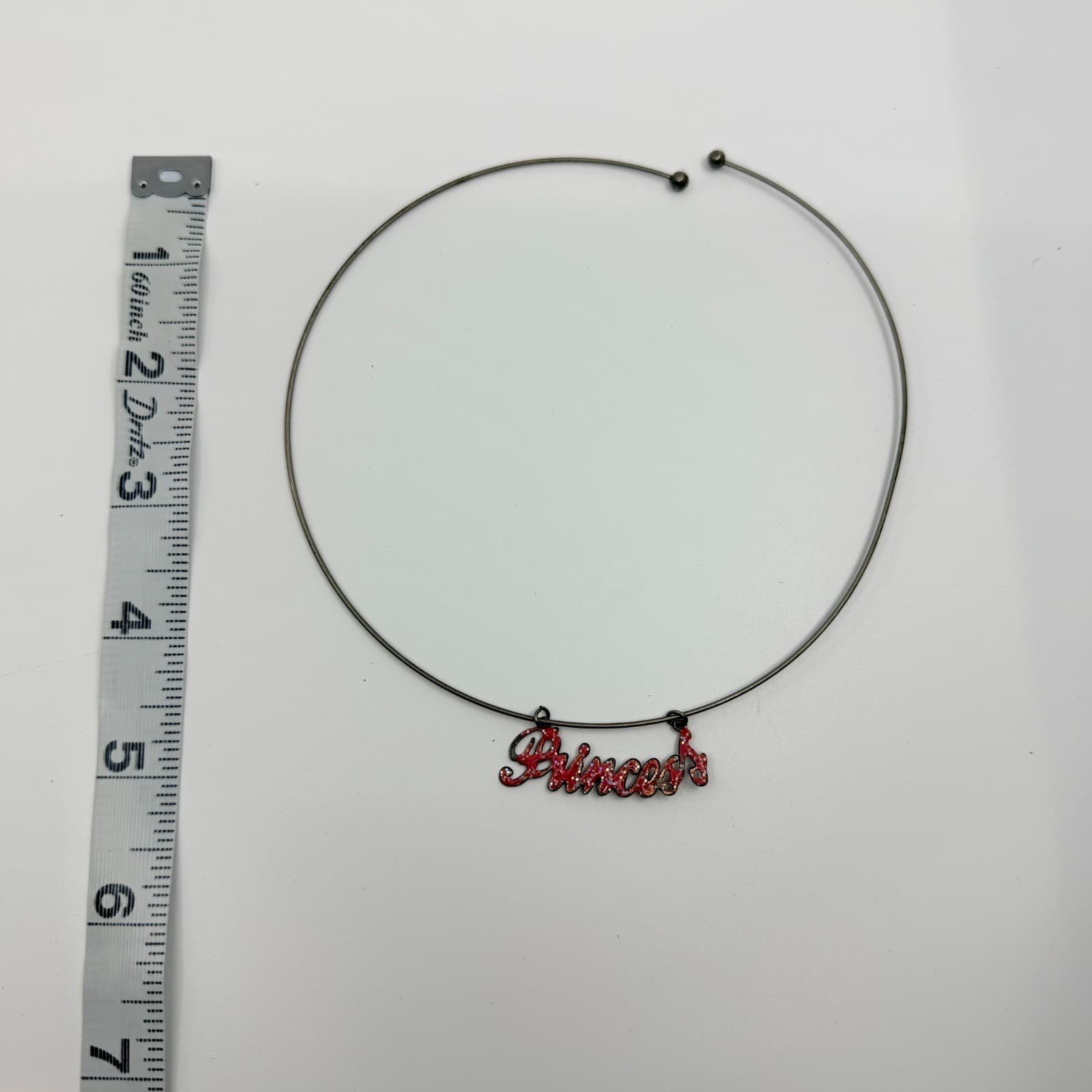 Vintage Silver Tone Red Glitter Princess Script Necklace Wire Choker Retro Y2K - Thumbnail 7