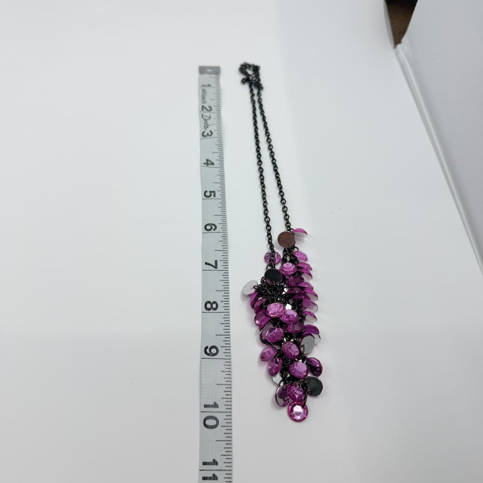 Vintage Gunmetal Tone Purple Faceted Bead Bib Necklace Statement Cluster Retro - Thumbnail 9