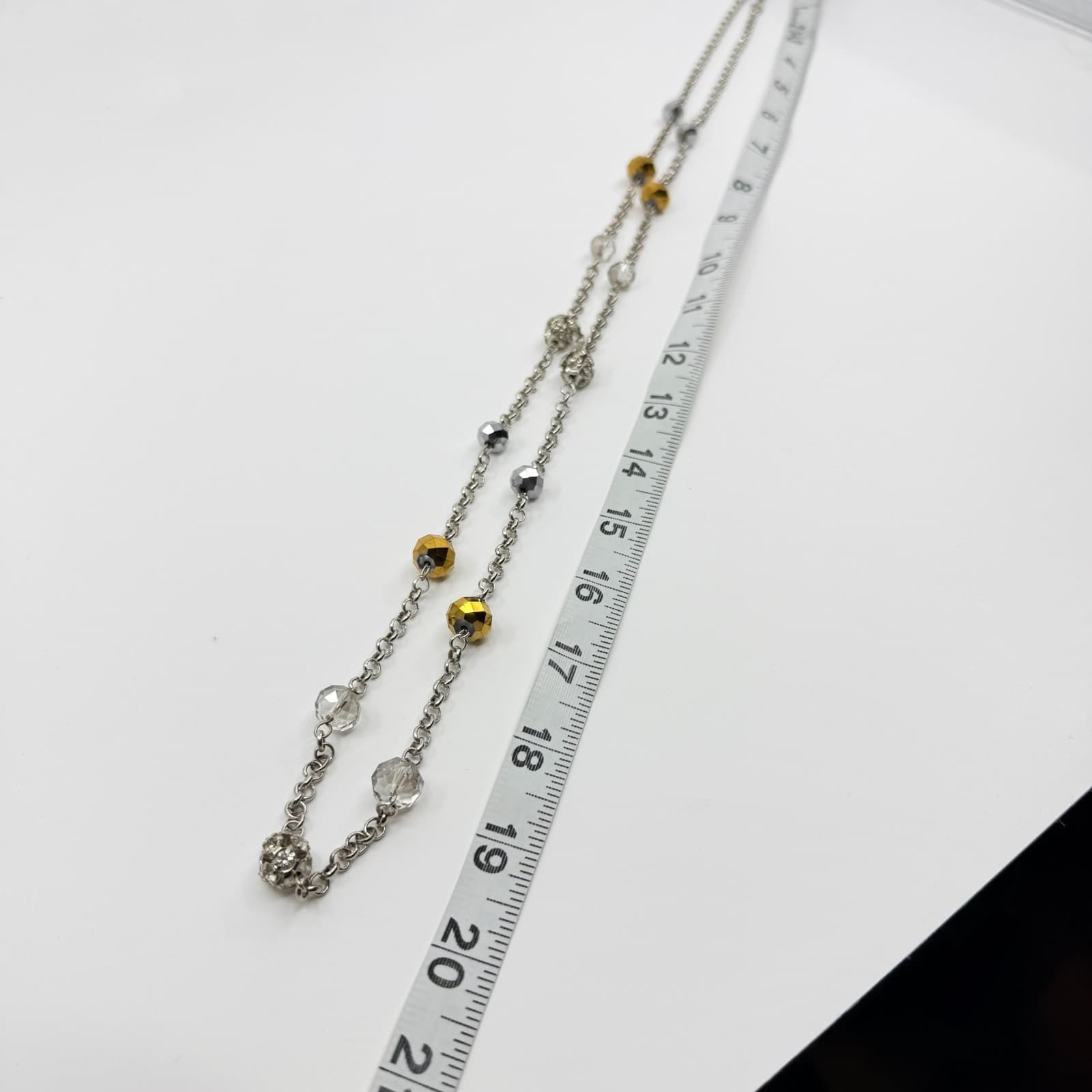 VTG Y2K Silver Tone Multi Strand Long Station Necklace Gold Tone Gray Crystal - Thumbnail 9