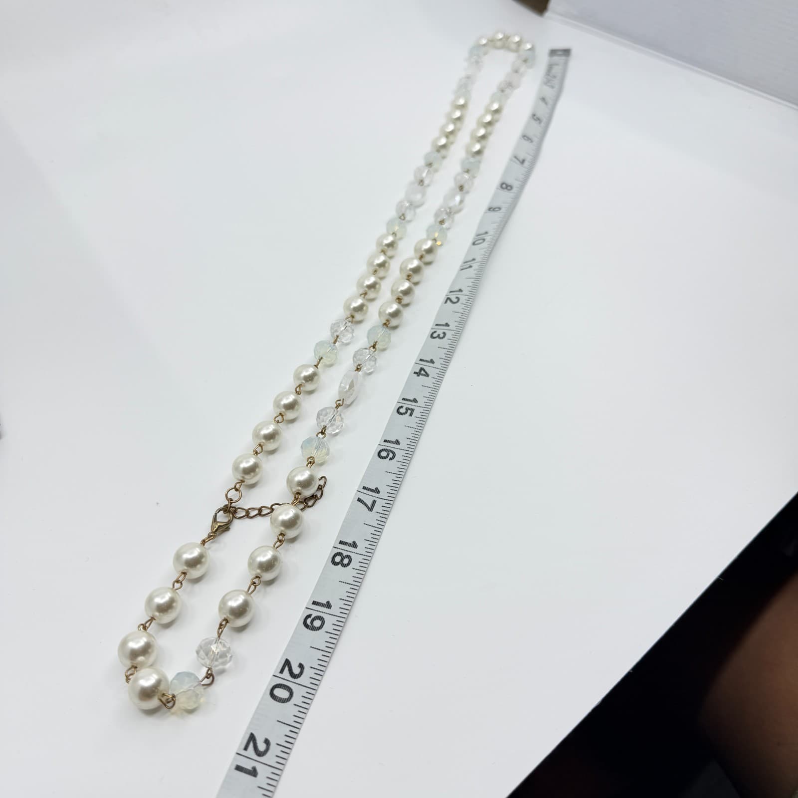 Vintage Faux Pearl Layered Link Necklace Crystal Aurora Borealis Glass Beads - Thumbnail 12