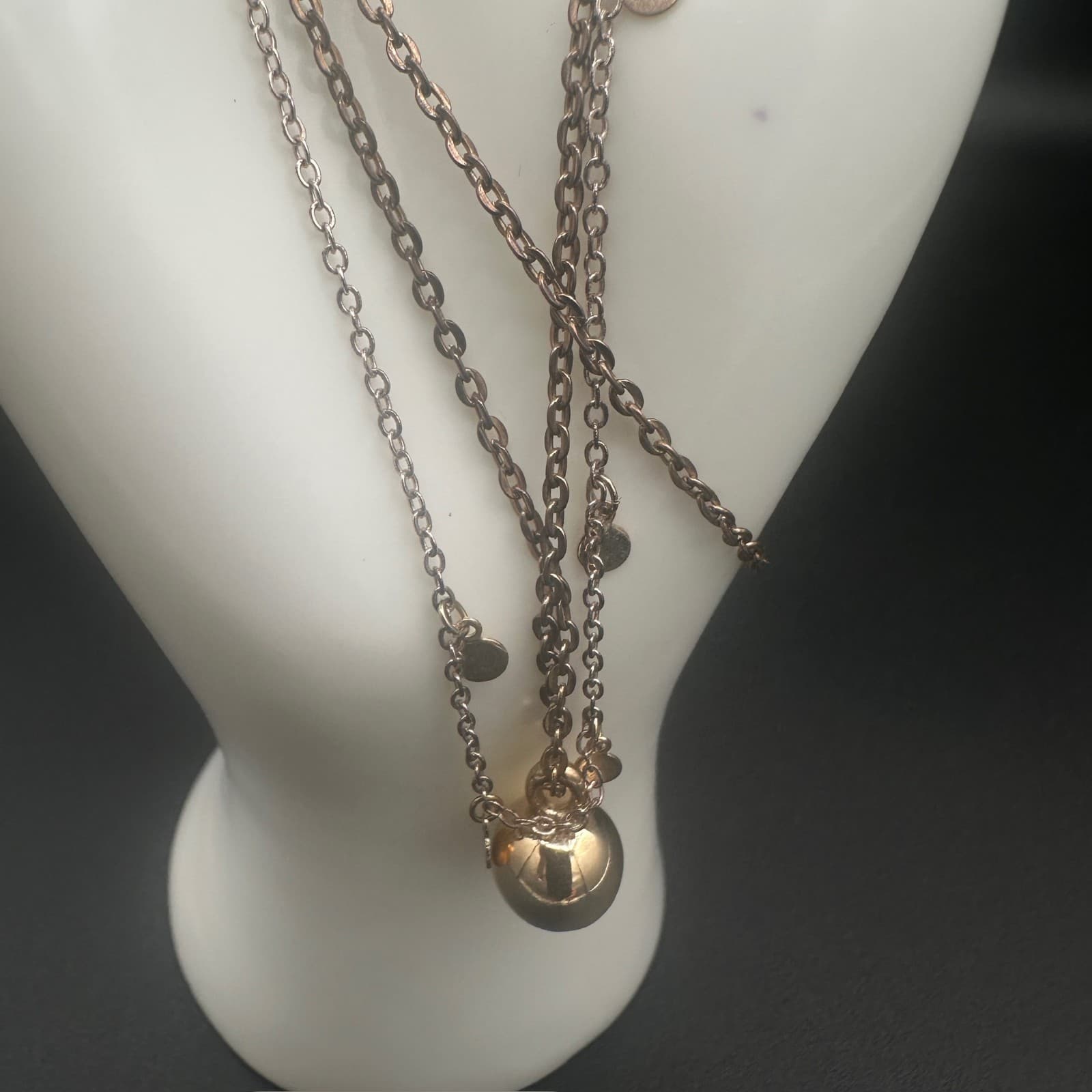 Vintage Delicate Gold-Tone Layered Necklace w/ Disc Charms & Drop Pendant