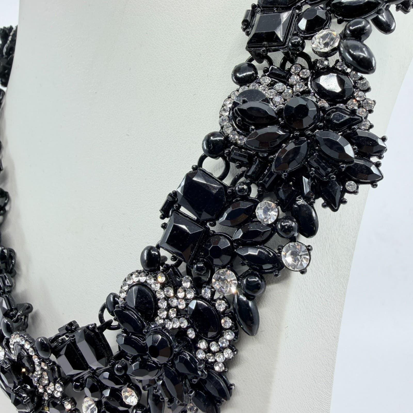 VTG Y2K Black Rhinestone Bib Statement Necklace Chunky Crystal Collar Lobster - Thumbnail 6