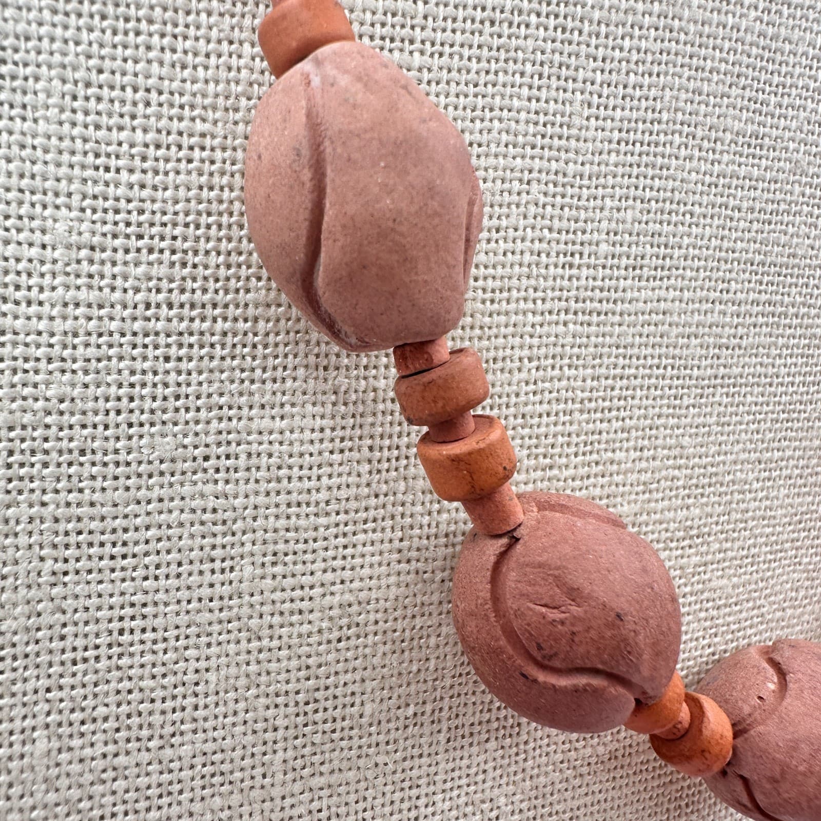 Vintage 90s Terracotta Wooden Beaded Necklace Statement Women's Classic Jewelry - Thumbnail 4