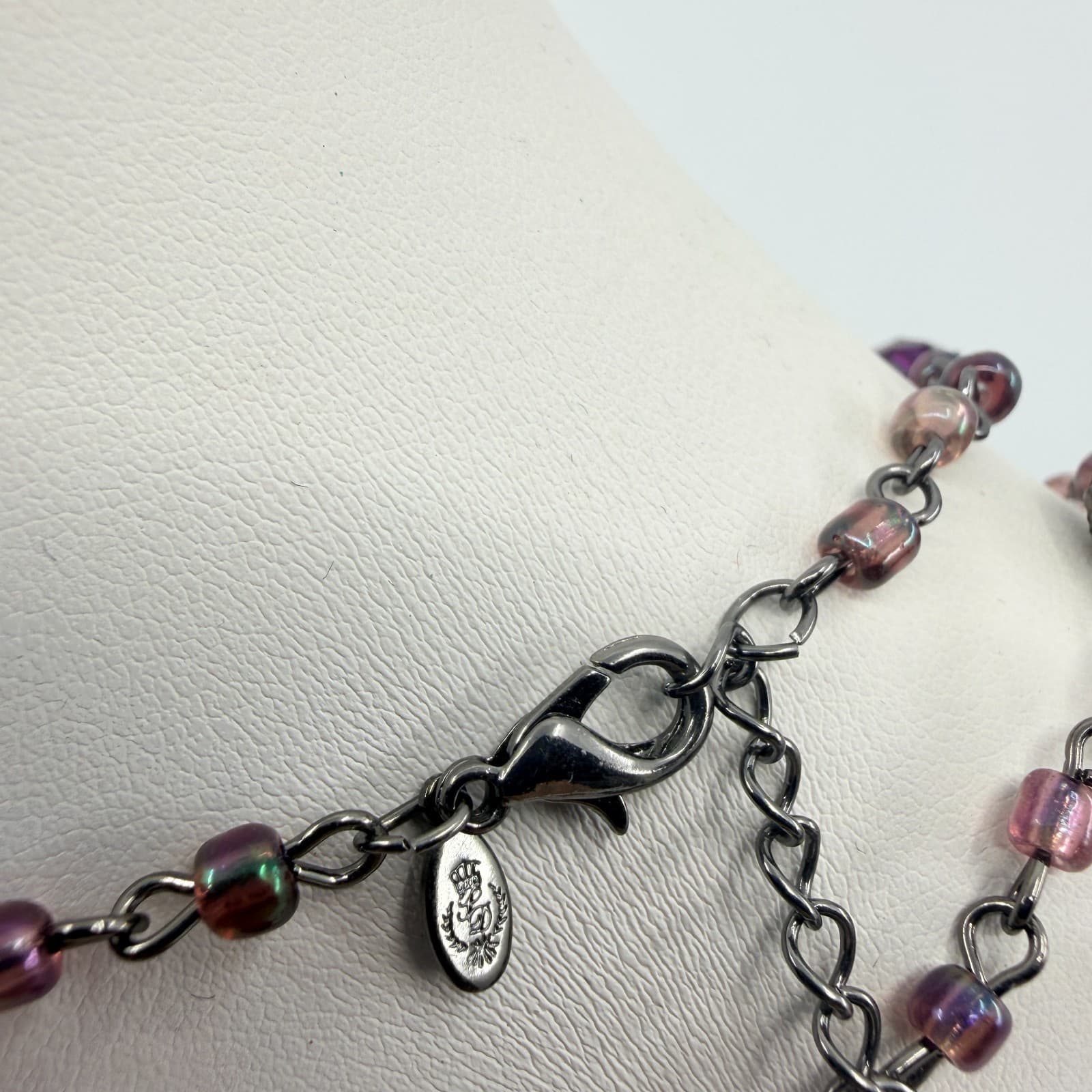 Vintage Gunmetal Tone Purple Multi Stone Long Necklace Beaded Filigree Boho 90s - Thumbnail 6