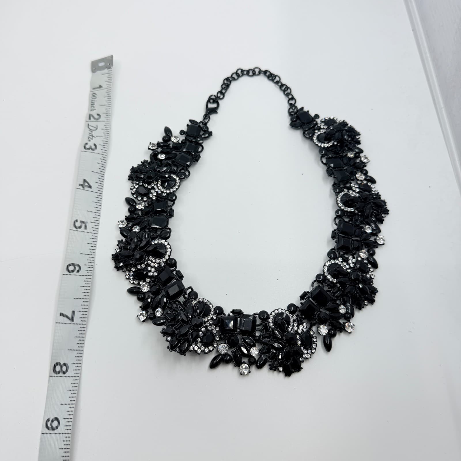 VTG Y2K Black Rhinestone Bib Statement Necklace Chunky Crystal Collar Lobster - Thumbnail 11