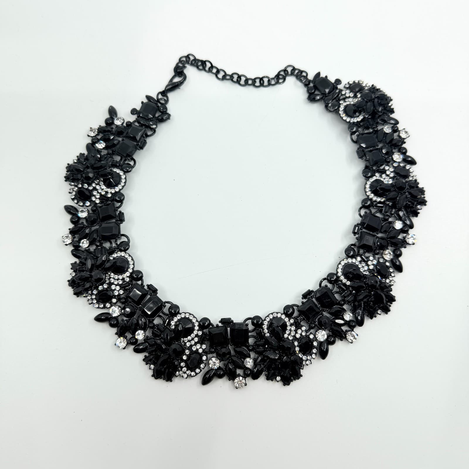 VTG Y2K Black Rhinestone Bib Statement Necklace Chunky Crystal Collar Lobster - Thumbnail 10