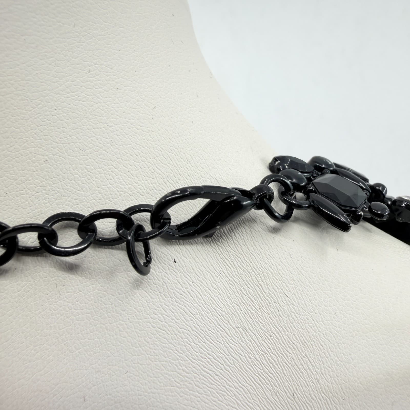 VTG Y2K Black Rhinestone Bib Statement Necklace Chunky Crystal Collar Lobster - Thumbnail 8