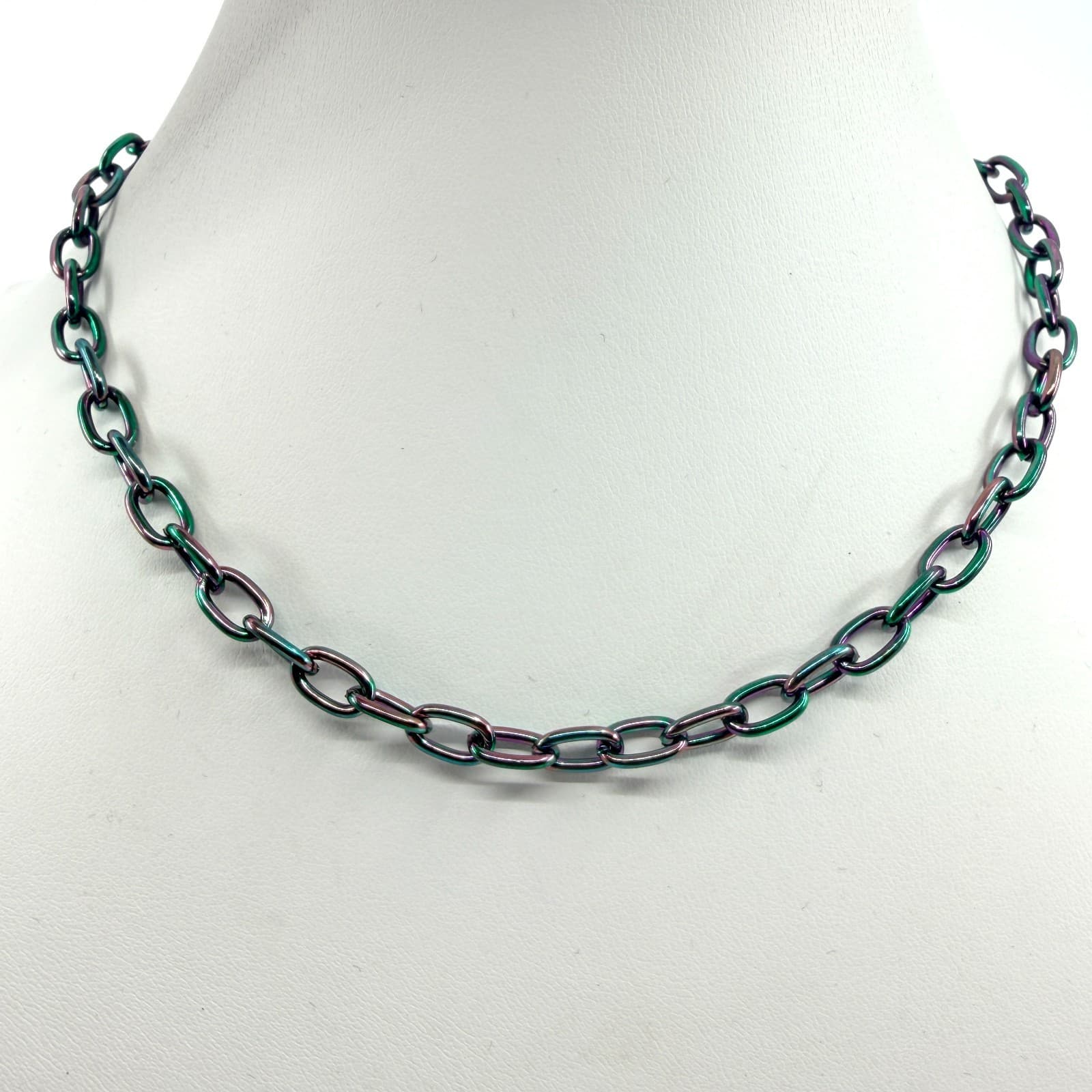 Vintage Iridescent Oil Slick Chain Necklace Multicolor Choker Retro Y2K Boho 90s