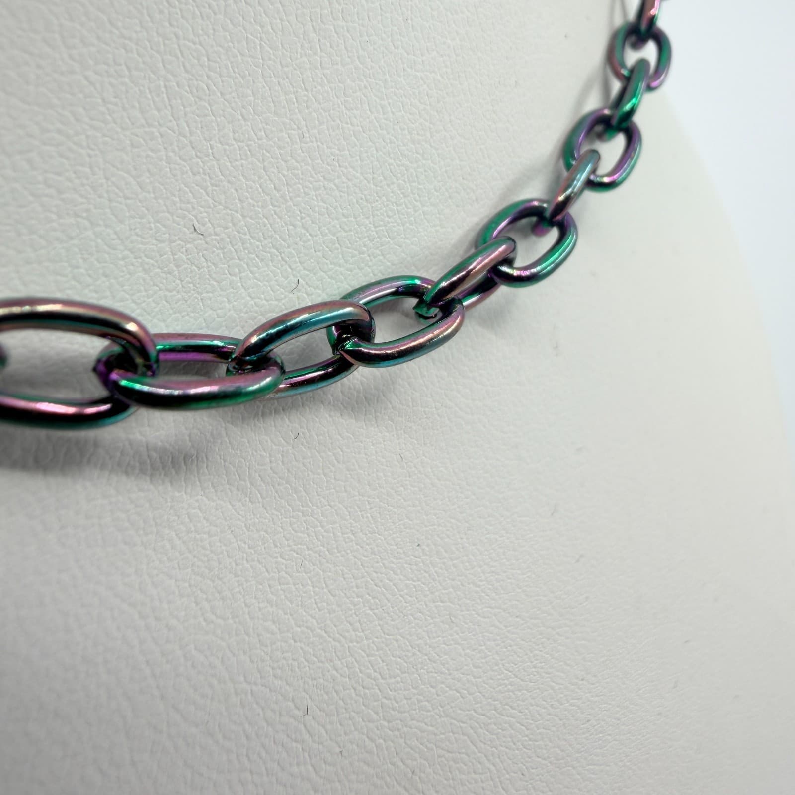 Vintage Iridescent Oil Slick Chain Necklace Multicolor Choker Retro Y2K Boho 90s - Thumbnail 4