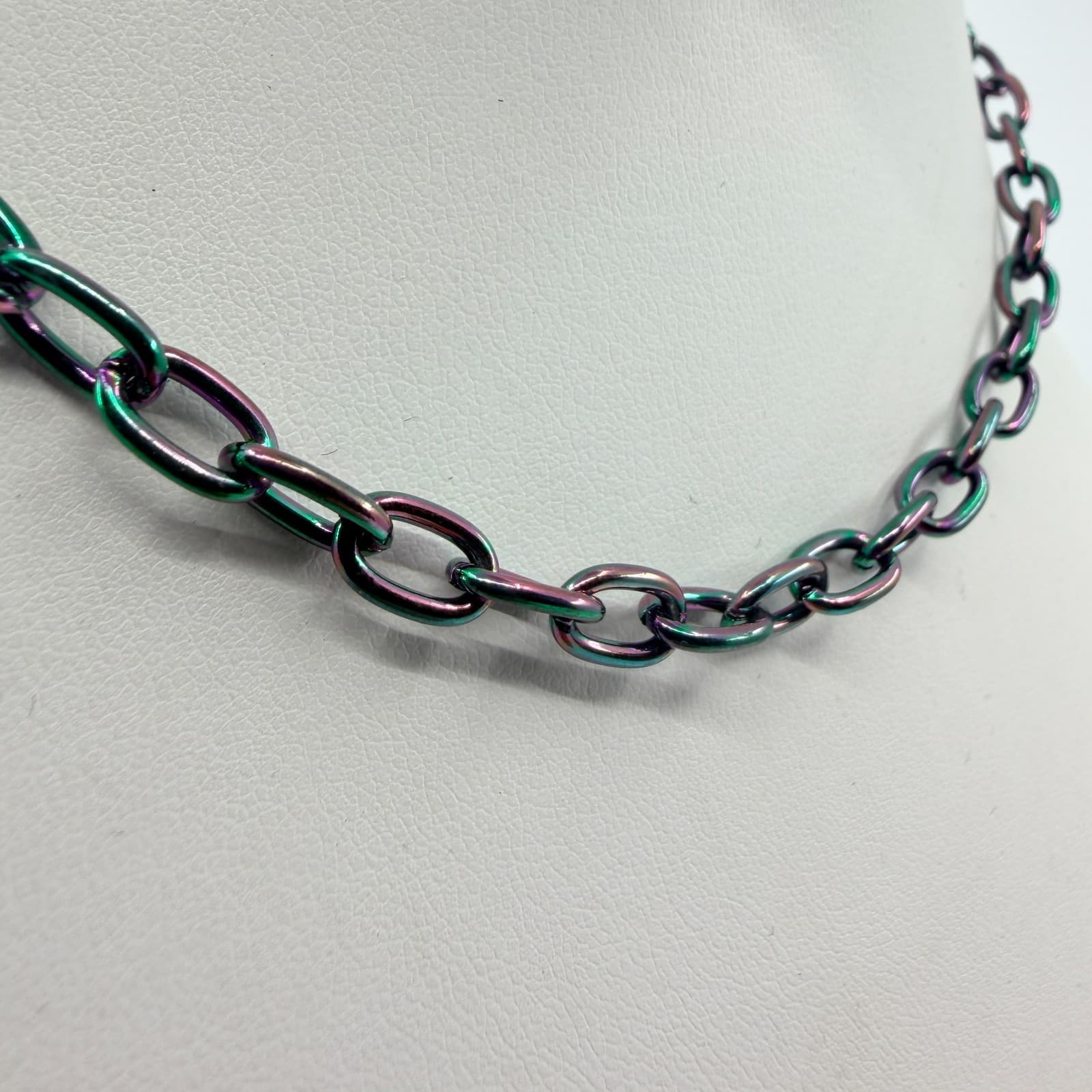 Vintage Iridescent Oil Slick Chain Necklace Multicolor Choker Retro Y2K Boho 90s - Thumbnail 3