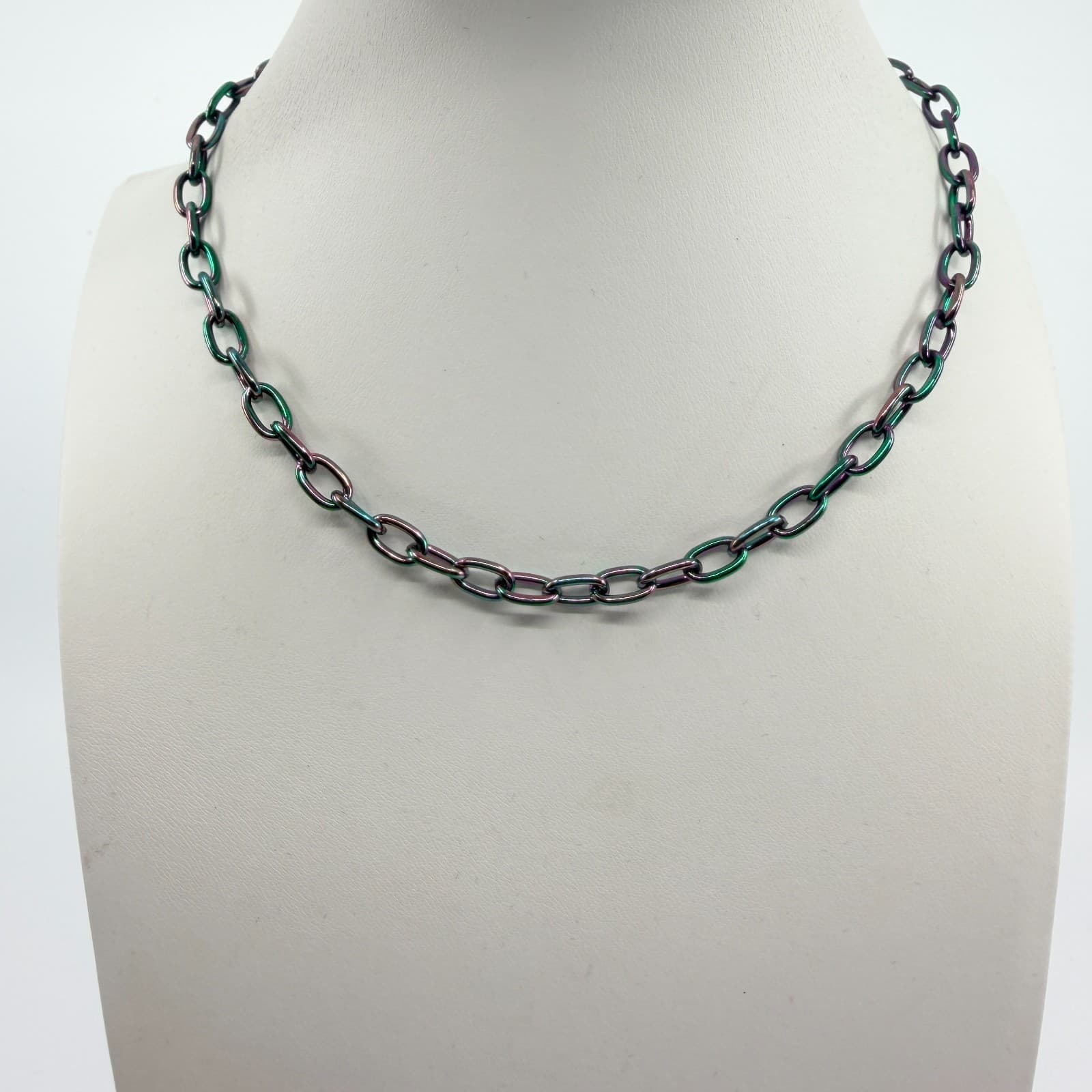 Vintage Iridescent Oil Slick Chain Necklace Multicolor Choker Retro Y2K Boho 90s - Thumbnail 5