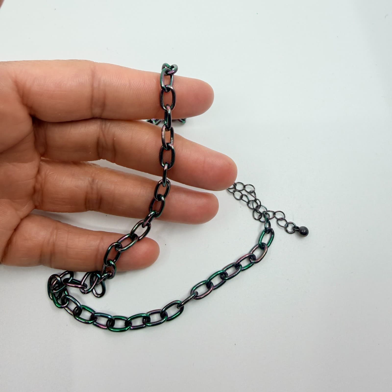Vintage Iridescent Oil Slick Chain Necklace Multicolor Choker Retro Y2K Boho 90s - Thumbnail 7